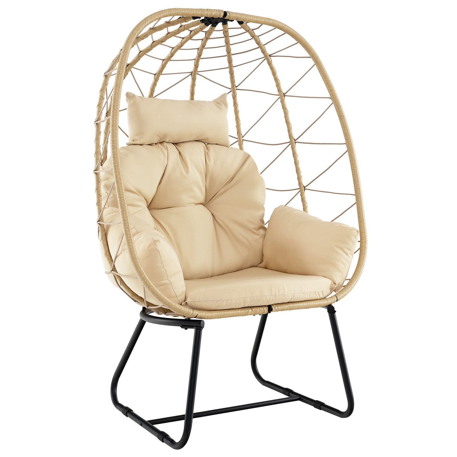 COSTWAY Hängesessel, Korbsessel mit Kissen, aus Rattan & Metall