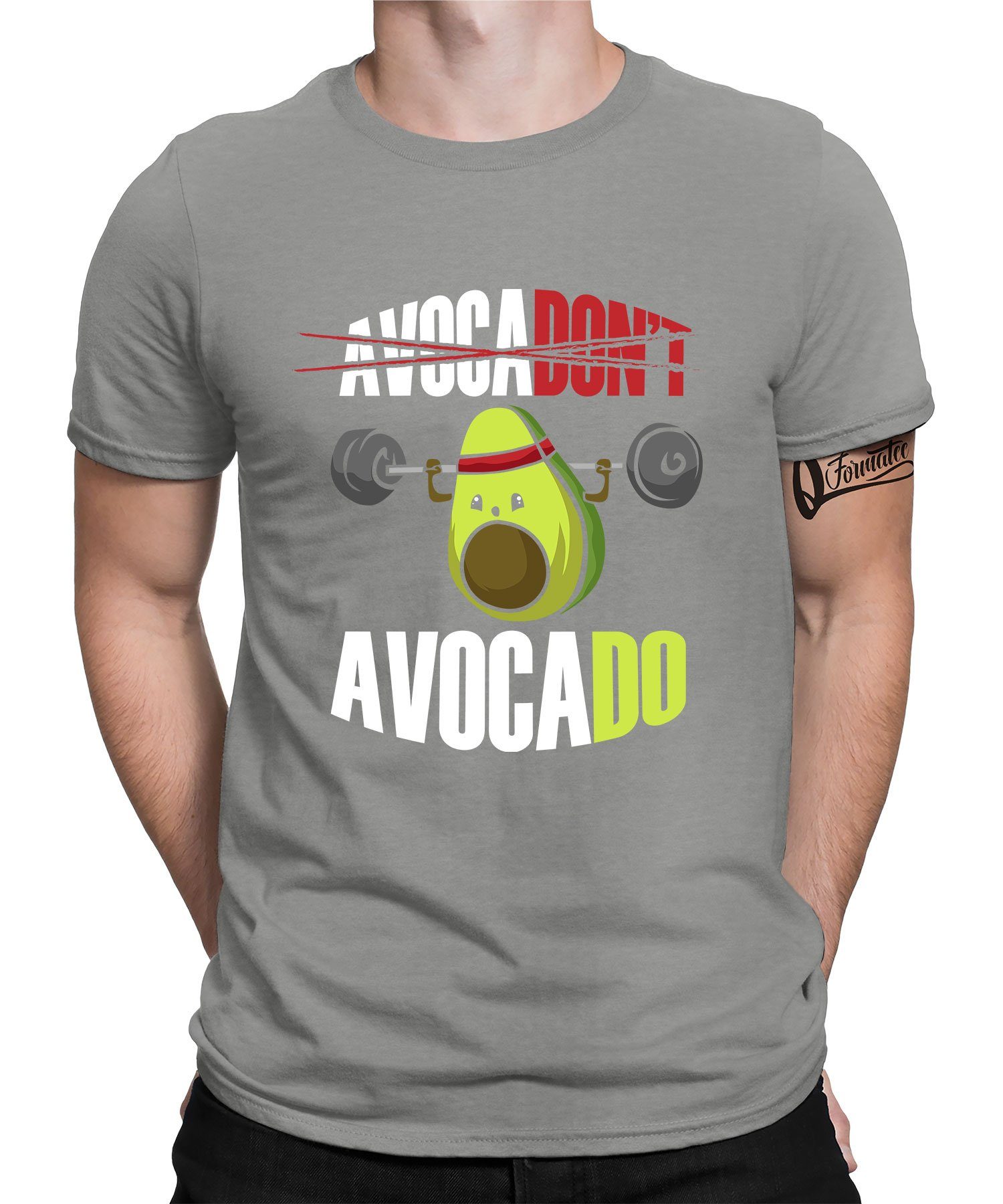 Quattro Formatee Kurzarmshirt Avocado - Gym Workout Fitness Vegan Herren T-Shirt (1-tlg) Heather Grau