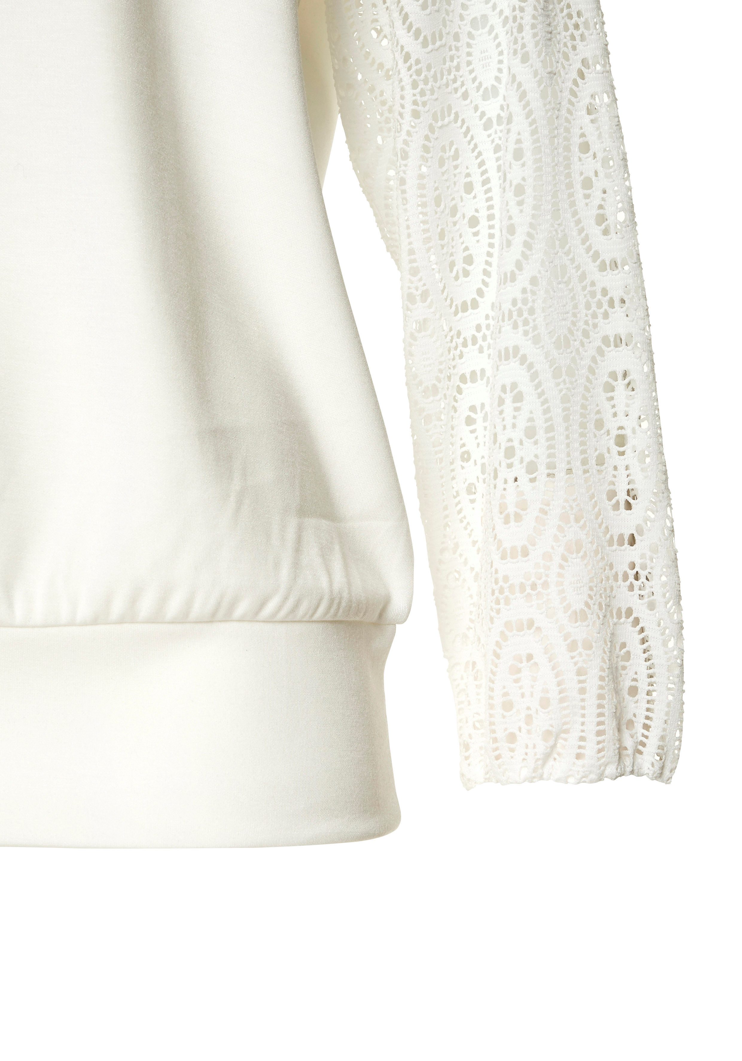 LASCANA Kapuzensweatshirt mit Ärmeln aus elastischer Spitze – Bild 5 von 5