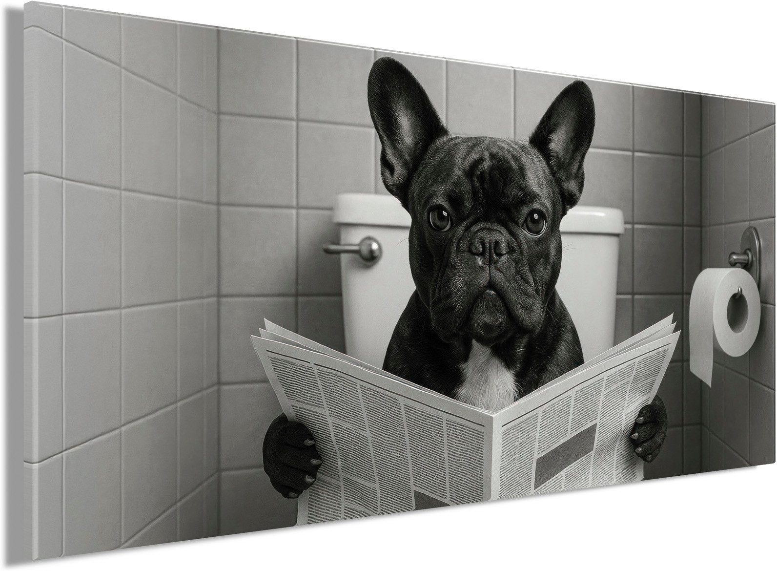 Bönninghoff Bild WC HUND 33x70 cm – Leinwandbild Keilrahmen Deko modern