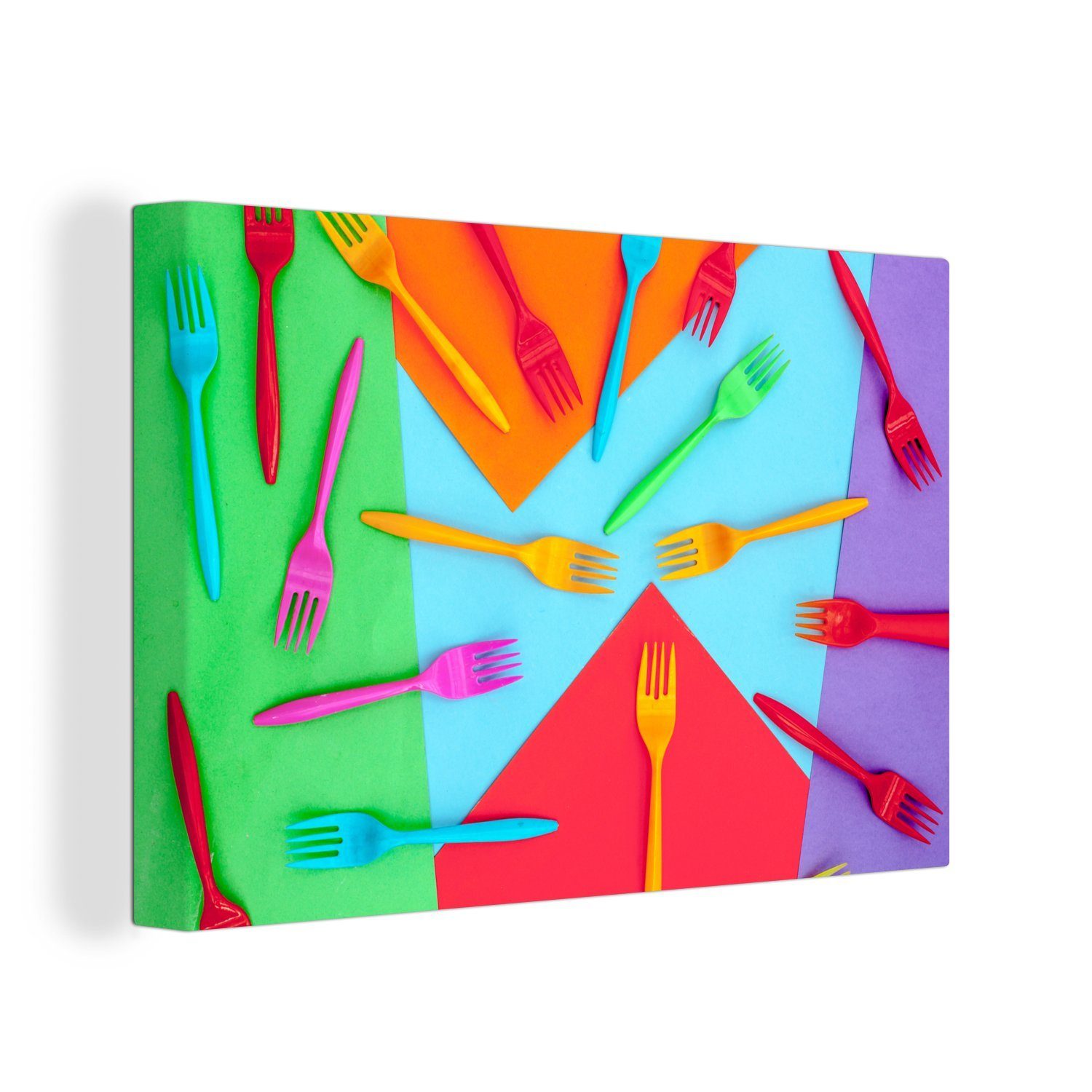 【Kostenloser Versand】 OneMillionCanvasses® Leinwandbild Übersicht St), viele 30x20 Aufhängefertig, cm über Leinwandbilder, Gabeln, farbige Wandbild Wanddeko, (1