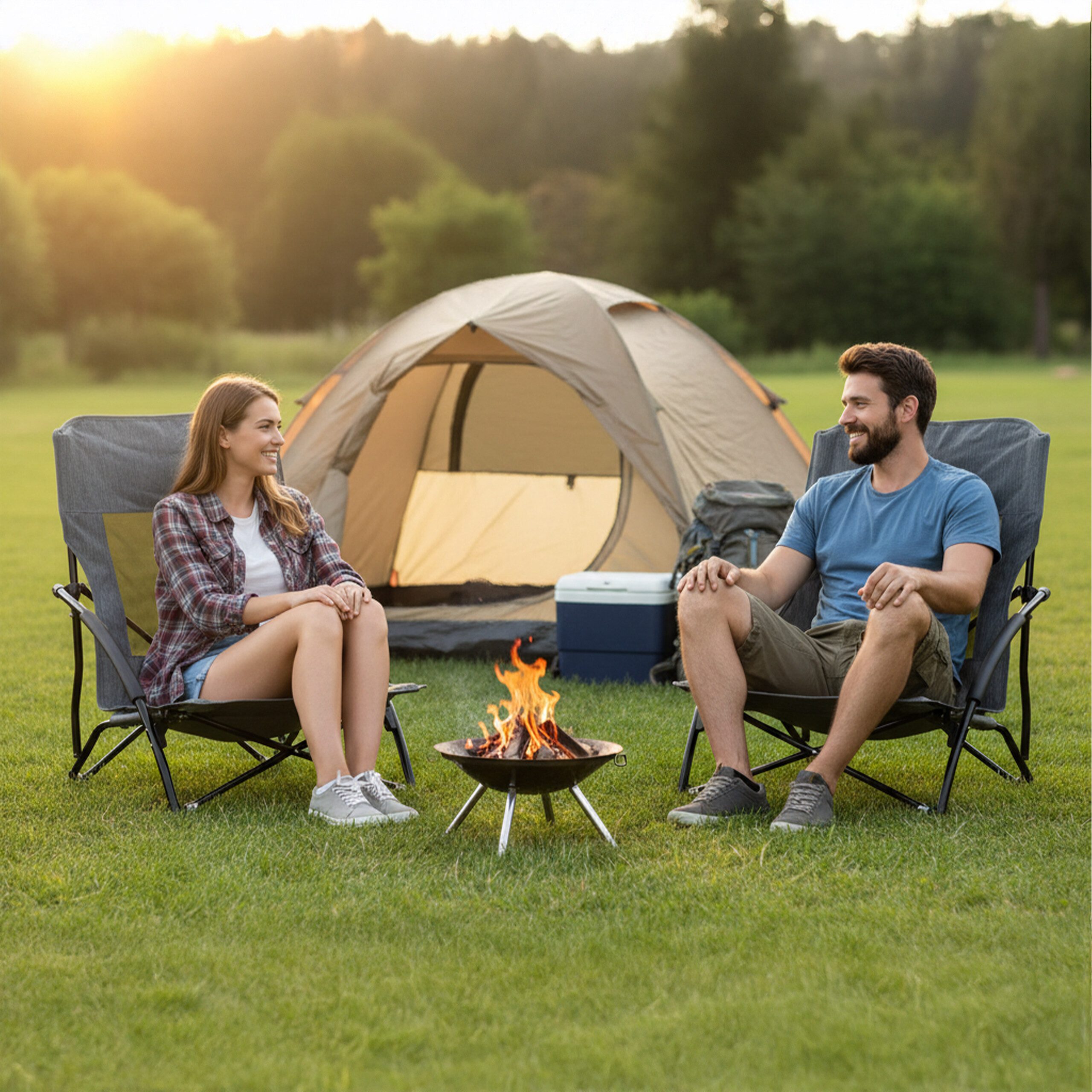 relaxdays Campingstuhl Faltbarer Strandstuhl im 2er Set, grau