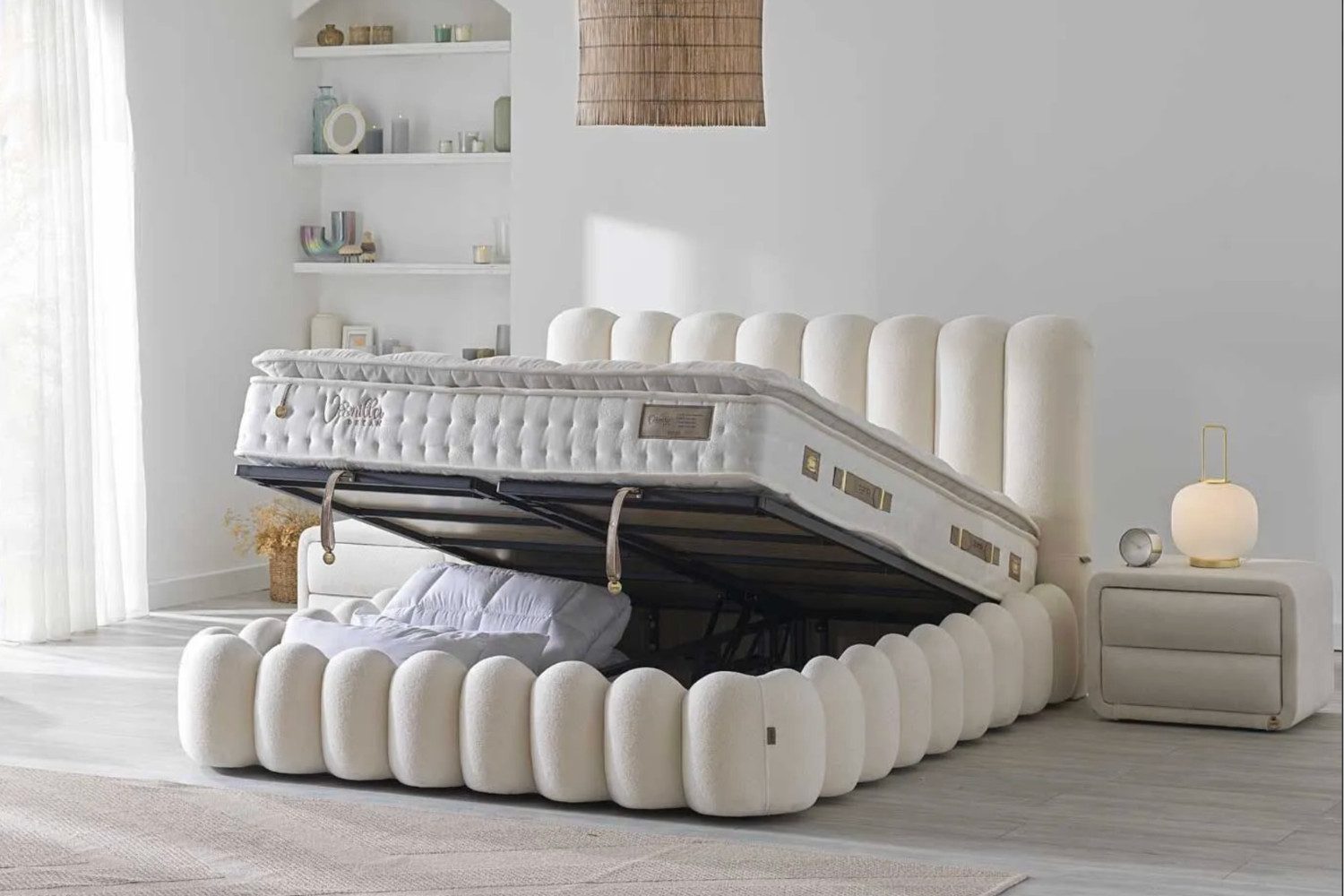 BAMBI YATAK Boxspringbett Set, Bambi Vanilla, Schlafzimmerbett, Matratze mit Topper, H3 Mittel (1 x H3 Mittelfest Matratze, 2 x Bettkasten, 1 x Bettkopfteil), Taschenfederkern, Matratzenhöhe: 34 cm