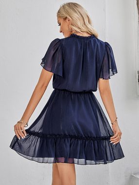 BlauWave Strandkleid Damen V-Ausschnitt Unifarbenes Rüschenkleid (1-tlg., Geeignet für Dinnerpartys) A-Linien-Rock