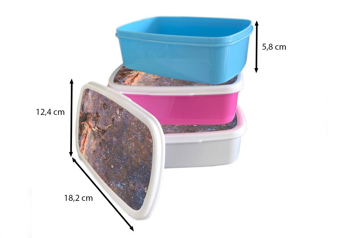 Brotdose MuchoWow Rost Bronze, Erwachsene, Kinder, Brotbox Lunchbox Snackbox, Mädchen, - für Metall Kunststoff (2-tlg), - Kunststoff, rosa