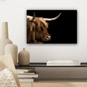 OneMillionCanvasses® Leinwandbild Schottischer Highlander - Tiere - Kuh, (1 St), Wandbild Leinwandbilder, Aufhängefertig, Wanddeko, 30x20 cm