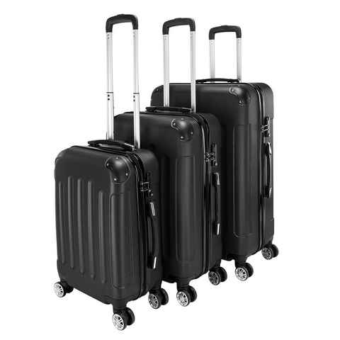 VINGLI Trolleyset 3 in 1 tragbarer ABS Trolley Koffer, Reisekoffer, Schwarz, 4 Rollen, mit viel Stauraum