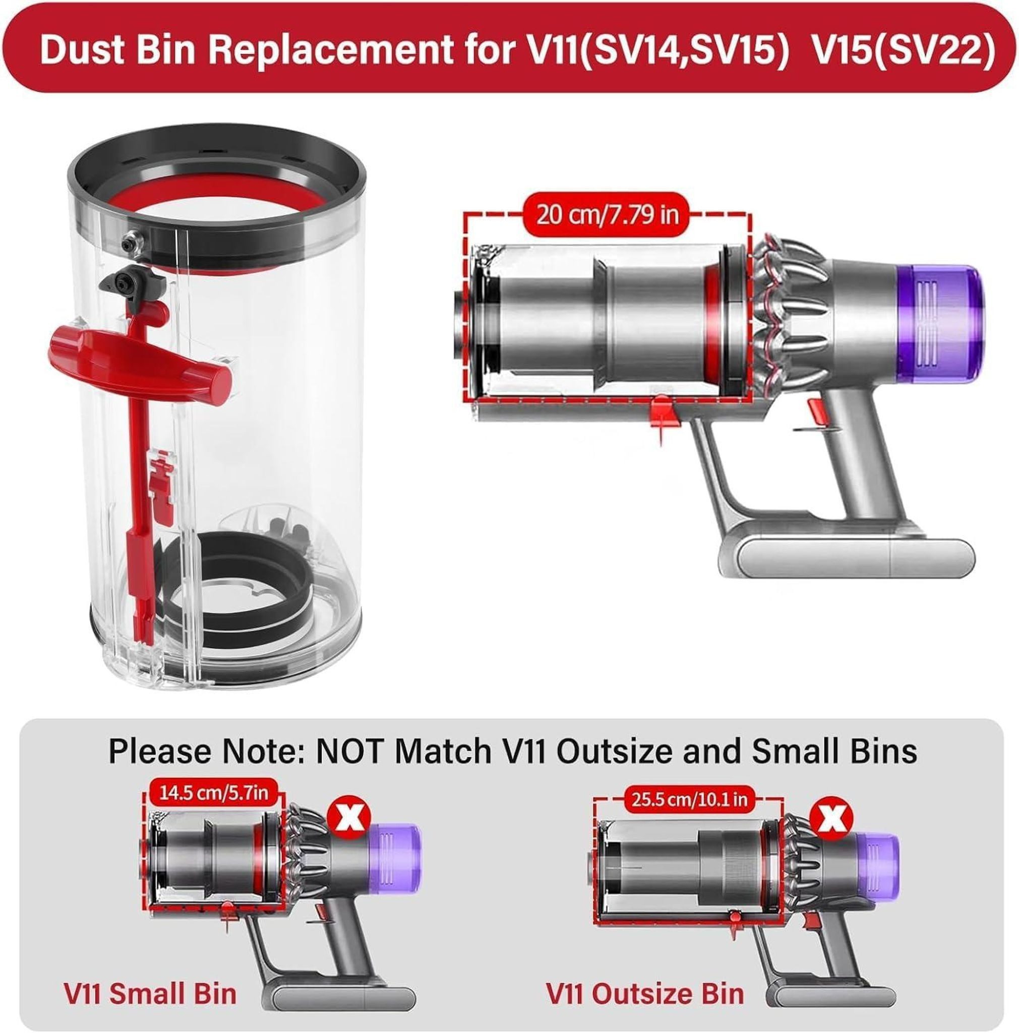 FELIXLEO Staubsaugerzubehörtasche Staubbehaelter fuer Dyson V11 V15 SV14 SV15 SV17 SV22 Behaelter (1-tlg) – Bild 2 von 5