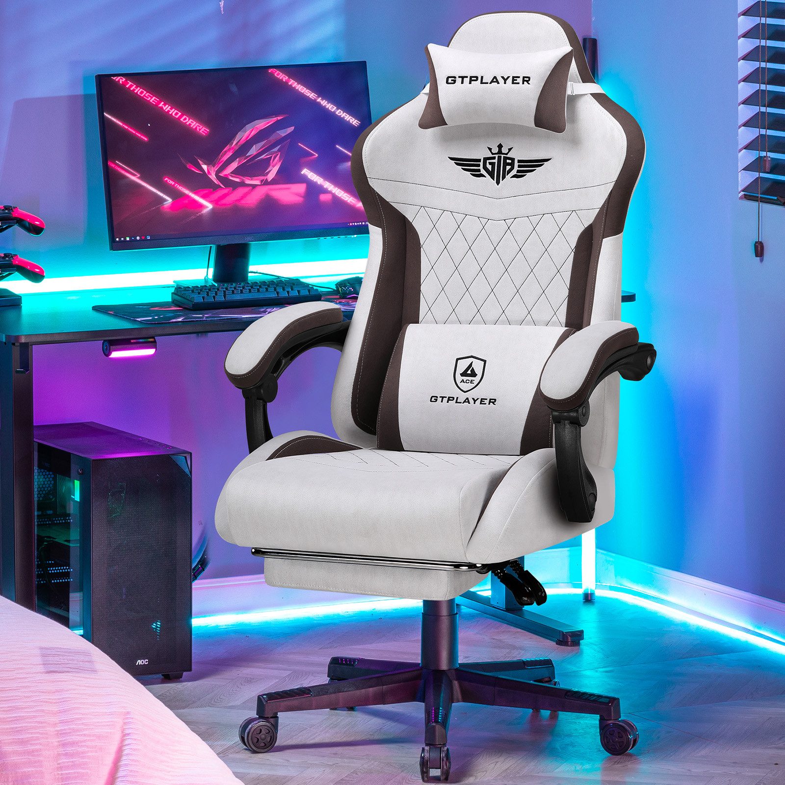 GTPLAYER Gaming-Stuhl Stoff Gaming Chair Ergonomisch Bürostuh PC Stuhl, 150kg Belastbarkeit, Schreibtischstuh mit Federsitzkissen und Fußstütze – Bild 5 von 5