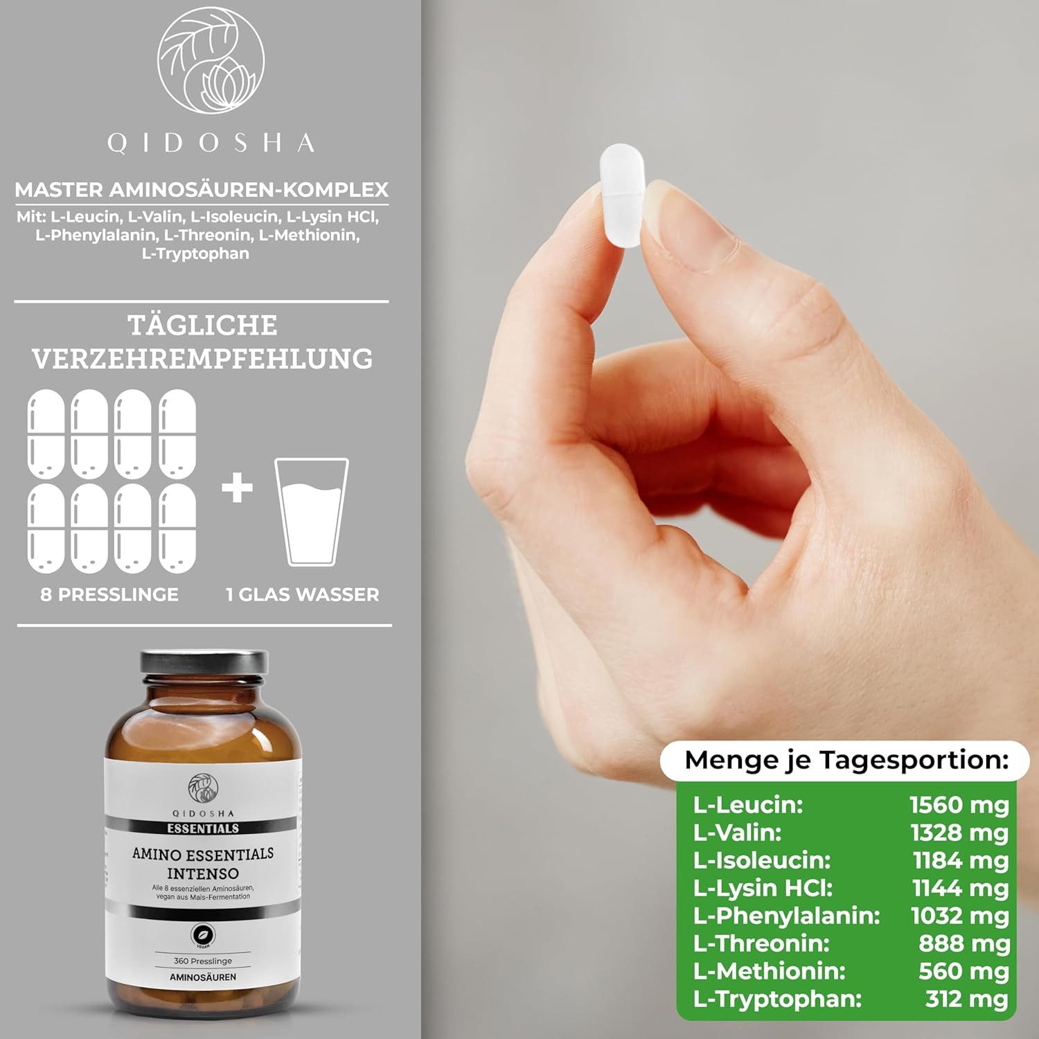QIDOSHA Master Aminosäuren Komplex INTENSO Presslinge, 360 St., 360 g, Aminosäuren-Komplex