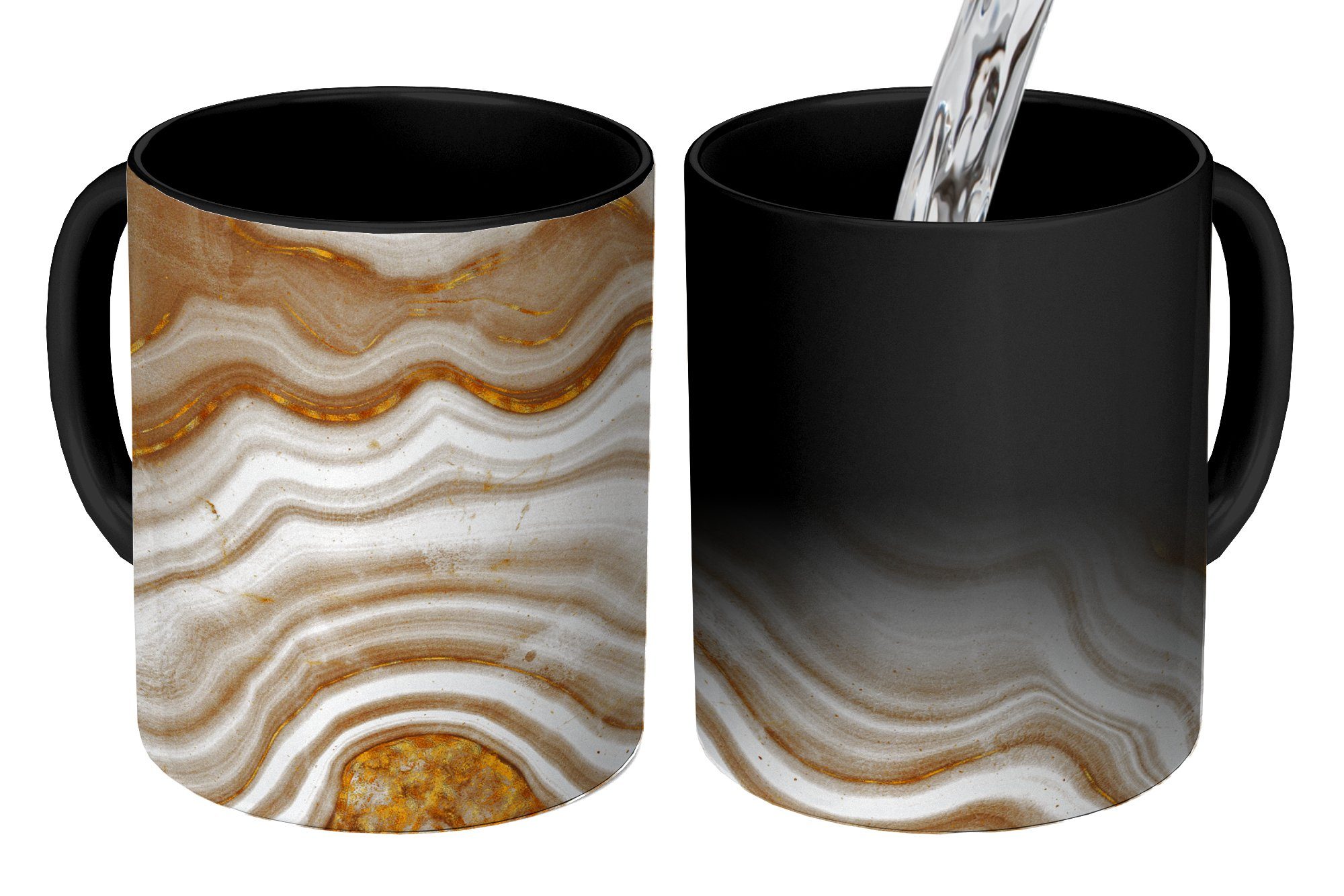 Keramik, Zaubertasse, - Teetasse, - Tasse Linie, Marmor Geschenk Gold Kaffeetassen, MuchoWow Farbwechsel,