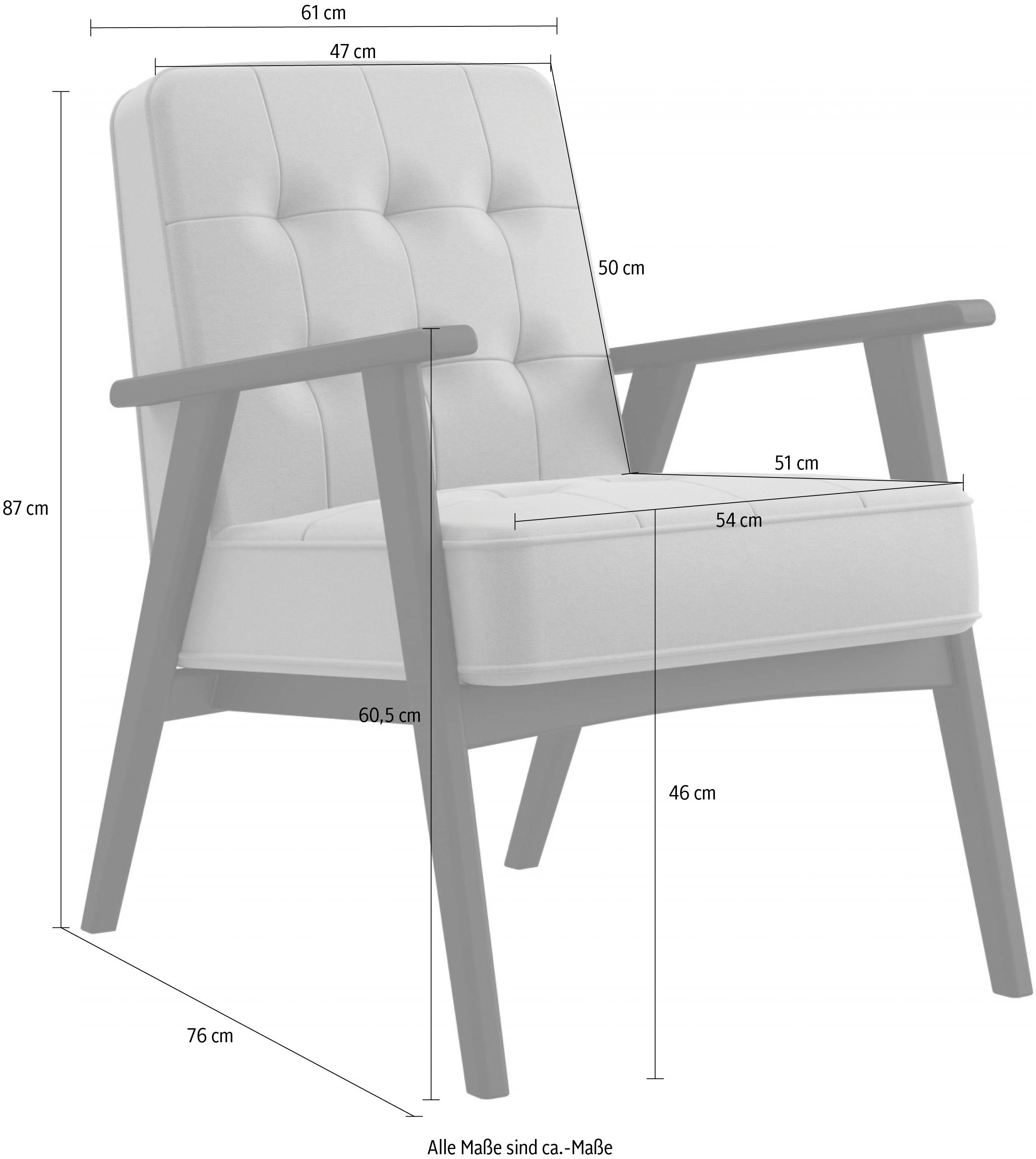 andas Sessel in Massivholz, Lederoptik, Sitzkomfort Alvared, aus mit Black Jet Design Wellenunterfederung für edles hohen