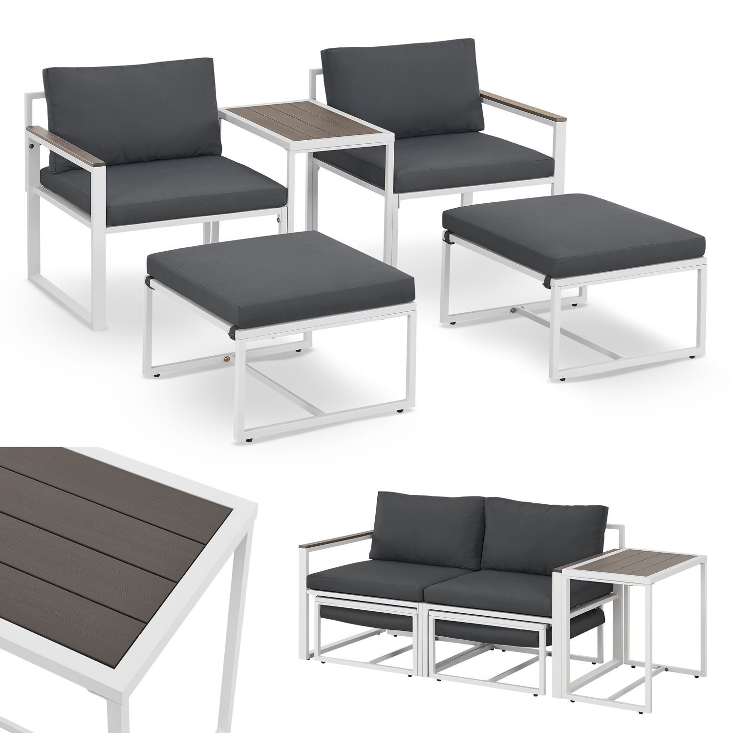 Juskys Gartenlounge-Set Bari, (5-tlg), Gartenmöbel Sofa, Set 5-teilig, Hocker, Tisch & Polster, Outdoor