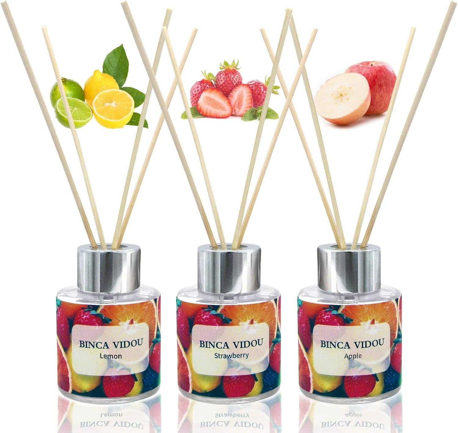 Raumduft Langer Raumduft Set, 3x50ml Diffuser Apfel, Erdbeere, Zitrone.