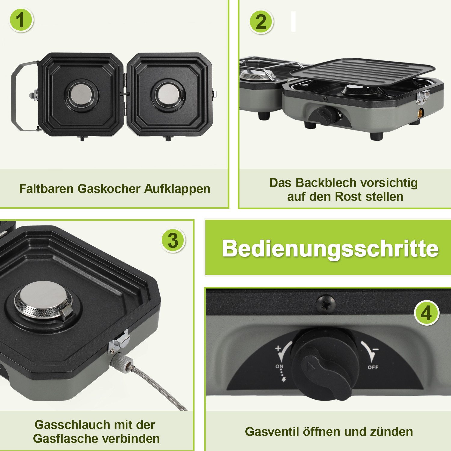 Clanmacy Gaskocher 2in1 Faltbarer Gaskocher Tragbarer Campingkocher mit Tragetasche