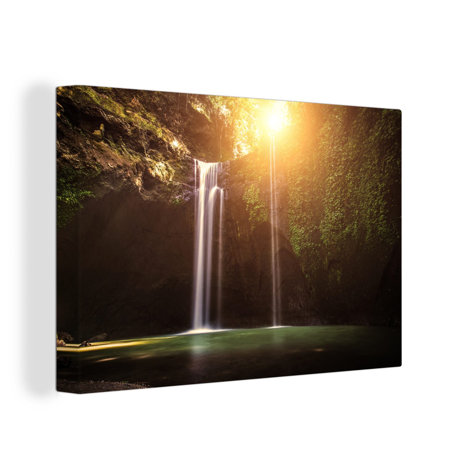 OneMillionCanvasses® Leinwandbild Wasserfall - Tropisch - Sonne, (1 St), Wandbild Leinwandbilder, Aufhängefertig, Wanddeko, 30x20 cm