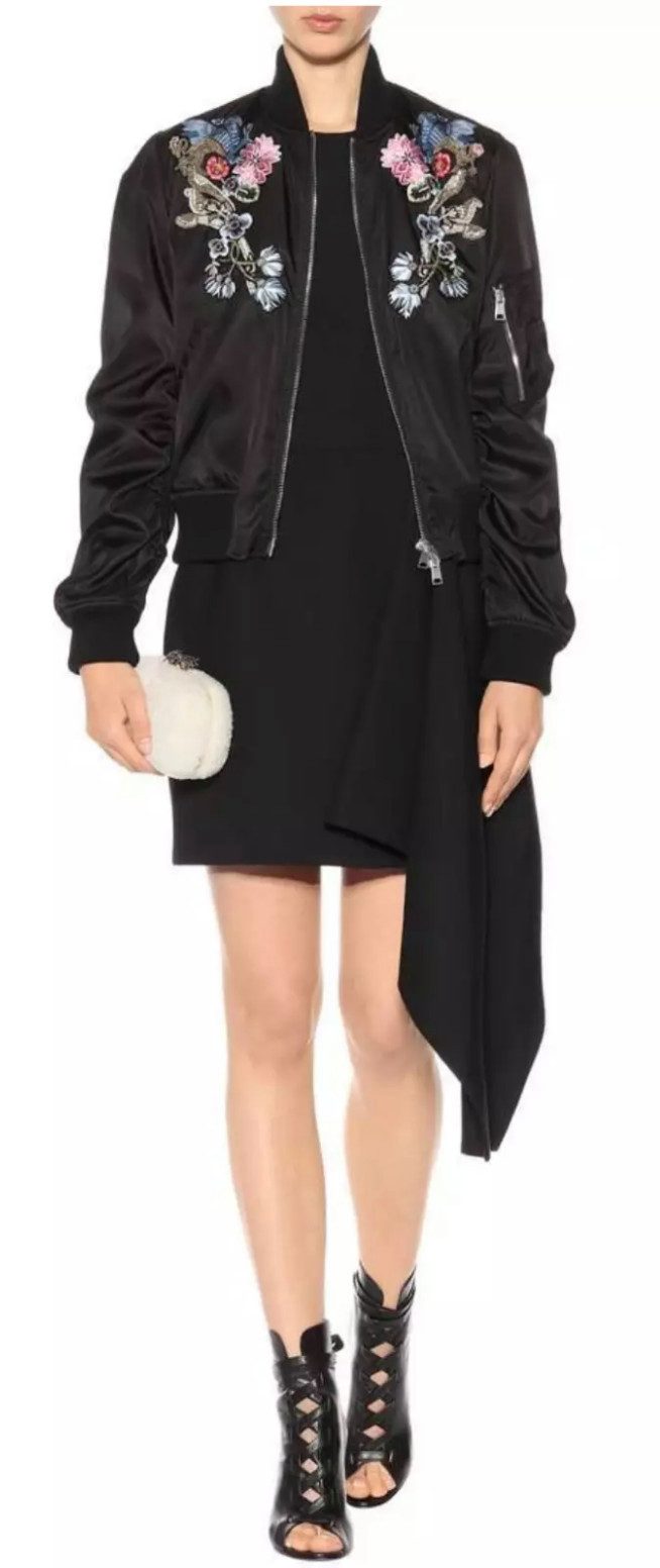 ALEXANDER MCQUEEN Bomberjacke Blumen Bestickte Festivaljacke Blouson mit Seidenfutter S Stickerei mit Perlen-Kristallverzierungen auf Brust & Schultern