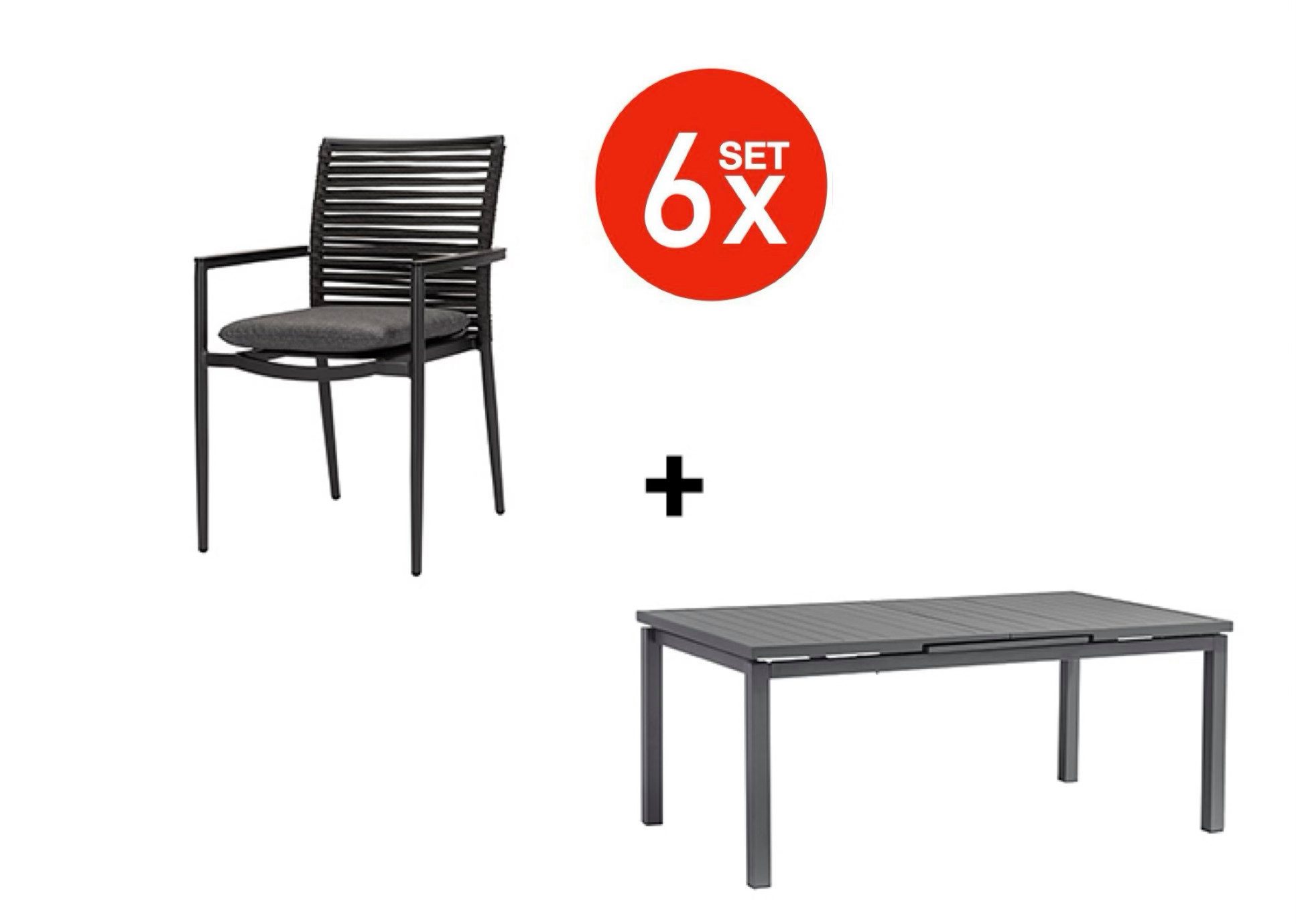 acamp Garten-Essgruppe 7-teiliges Stapelstuhl Set New Jersey inkl. ausziehbarer Tisch, (Gartenmöbel Set), stapelbar, Sitzgruppe, Lounge-Set, Gartentisch 180 -240x110x70 cm