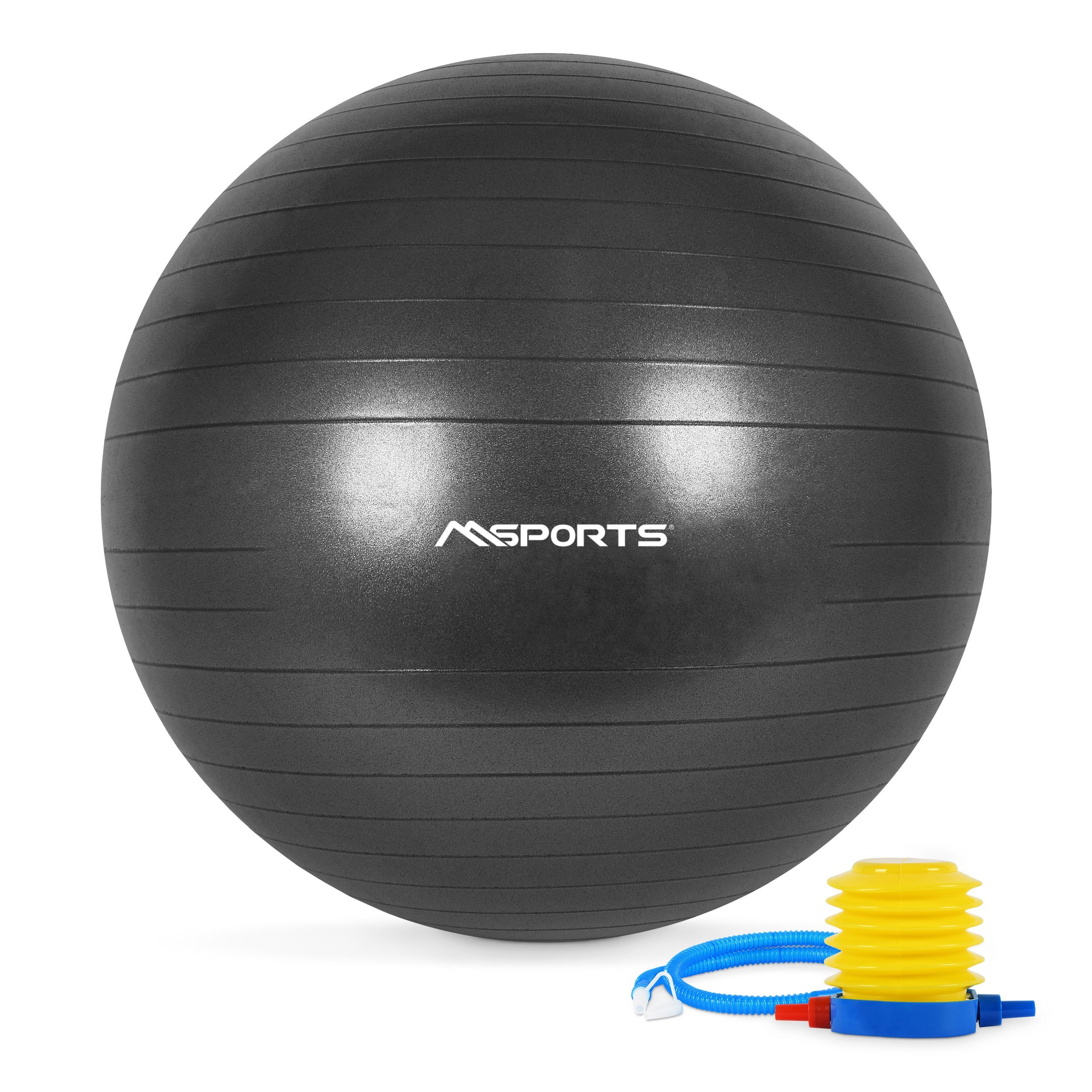 MSports® Gymnastikball Gymnastikball Anti Burst inkl. Pumpe + Workout App Anthrazit