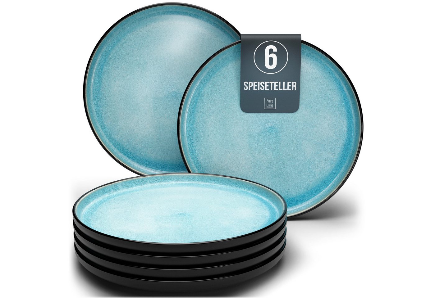 PURE LIVING INTERIOR DESIGN Geschirr-Set Ibiza Speisseteller, Dinnerteller, 6er-Set, 26 cm, Aquamarin (6-tlg), 6 Personen, Steingut