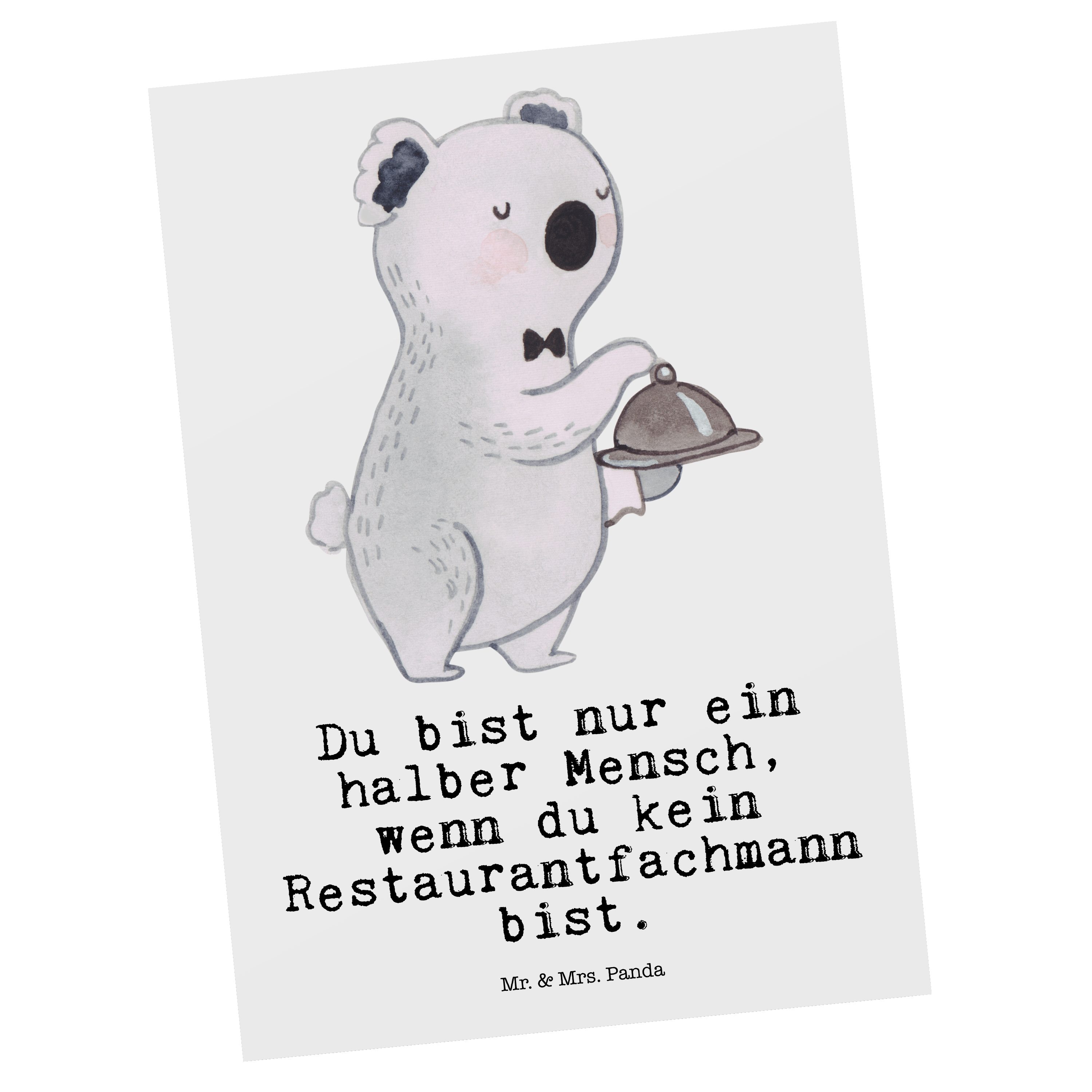 Mr. & Mrs. Panda Postkarte Restaurantfachmann mit Herz - Weiß - Geschenk, Kellner, Einladungskar