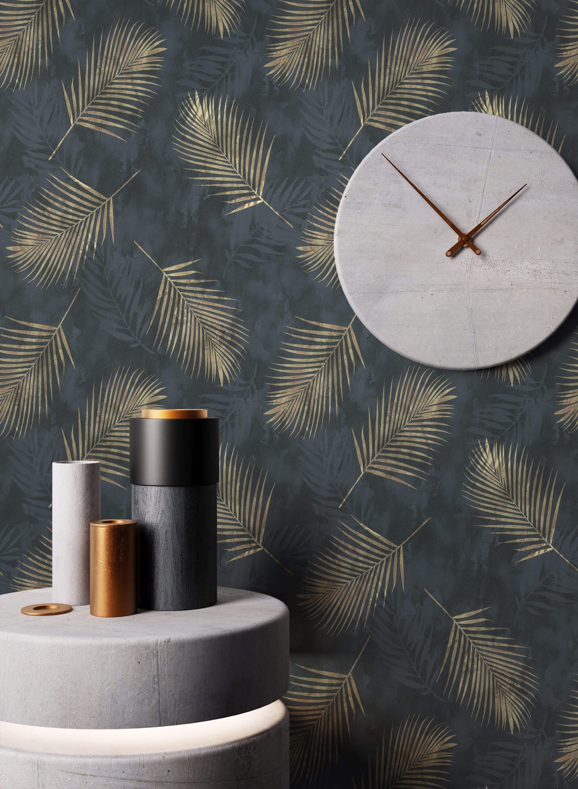 Newroom Vliestapete, Schwarz Tapete Floral Blätter günstig online kaufen