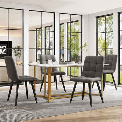 OKWISH Essgruppe Esszimmerstuhl, Esstisch mit 4 Stühlen Set Küchetisch Samt, Metallbeine
