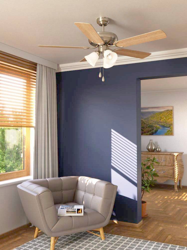 Deckenventilator Las Palmas, 3xE27, Zugschalter, nickel matt günstig online kaufen