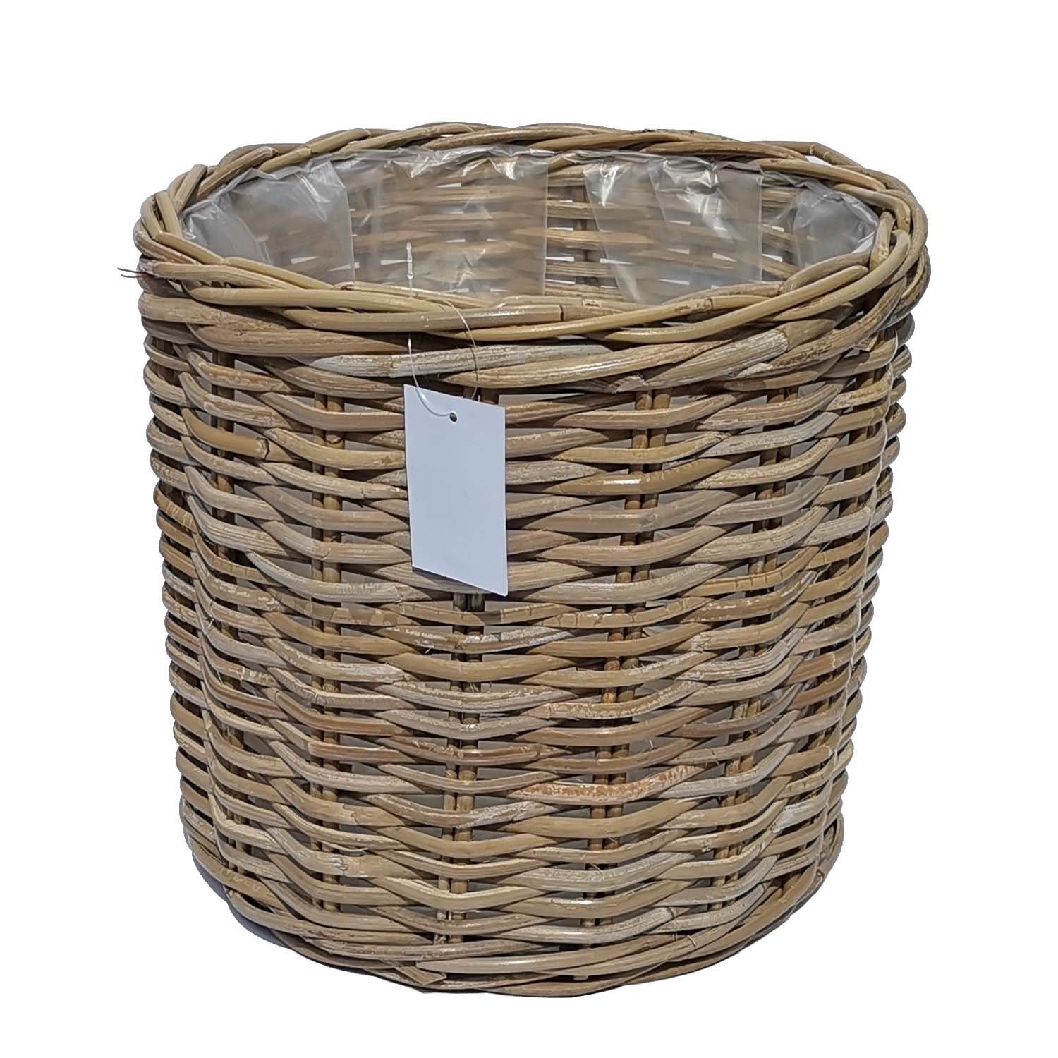 Casa Moro Flechtkorb Rattan Korb Siena rund mit Folie Blumenkorb Pflanzenkorb (Flechtkorb Allzweckkorb Deko Rattankorb), Weidenkorb aus Natur Rattan handgeflochten