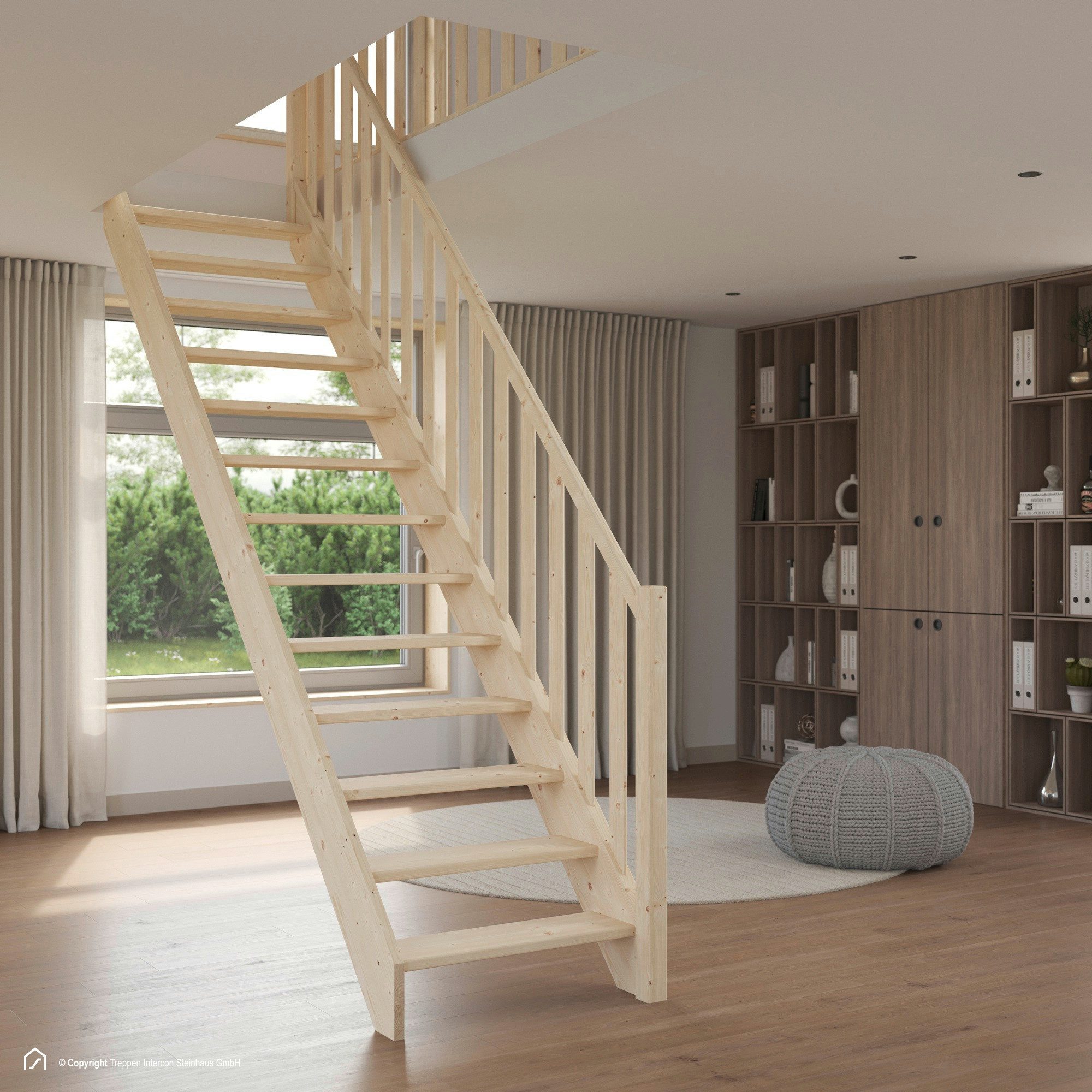 Treppen Intercon Raumspartreppe Casablanca gerade, 60 oder 80 cm Stufenbreite, für Geschosshöhen bis 280,00 cm, Stufen offene oder geschlossene Stufen, Durchgehende Wangen