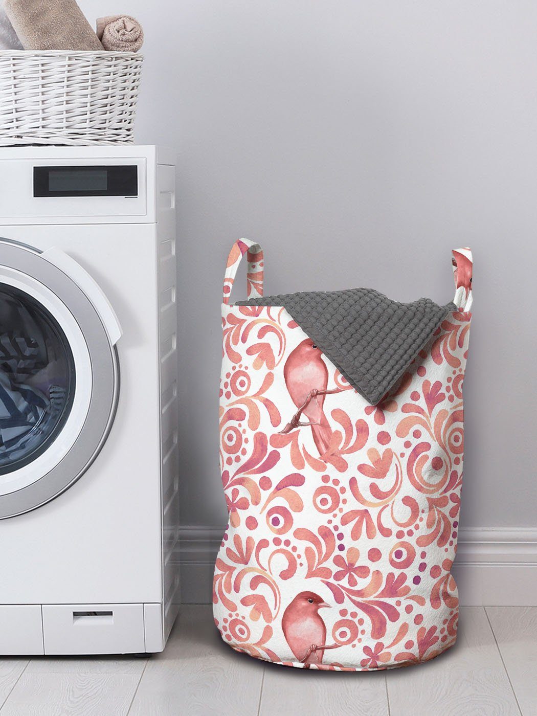 Abakuhaus Wäschesäckchen Wäschekorb mit Griffen Muster Kordelzugverschluss Lachs für Farbige Waschsalons, Vögel