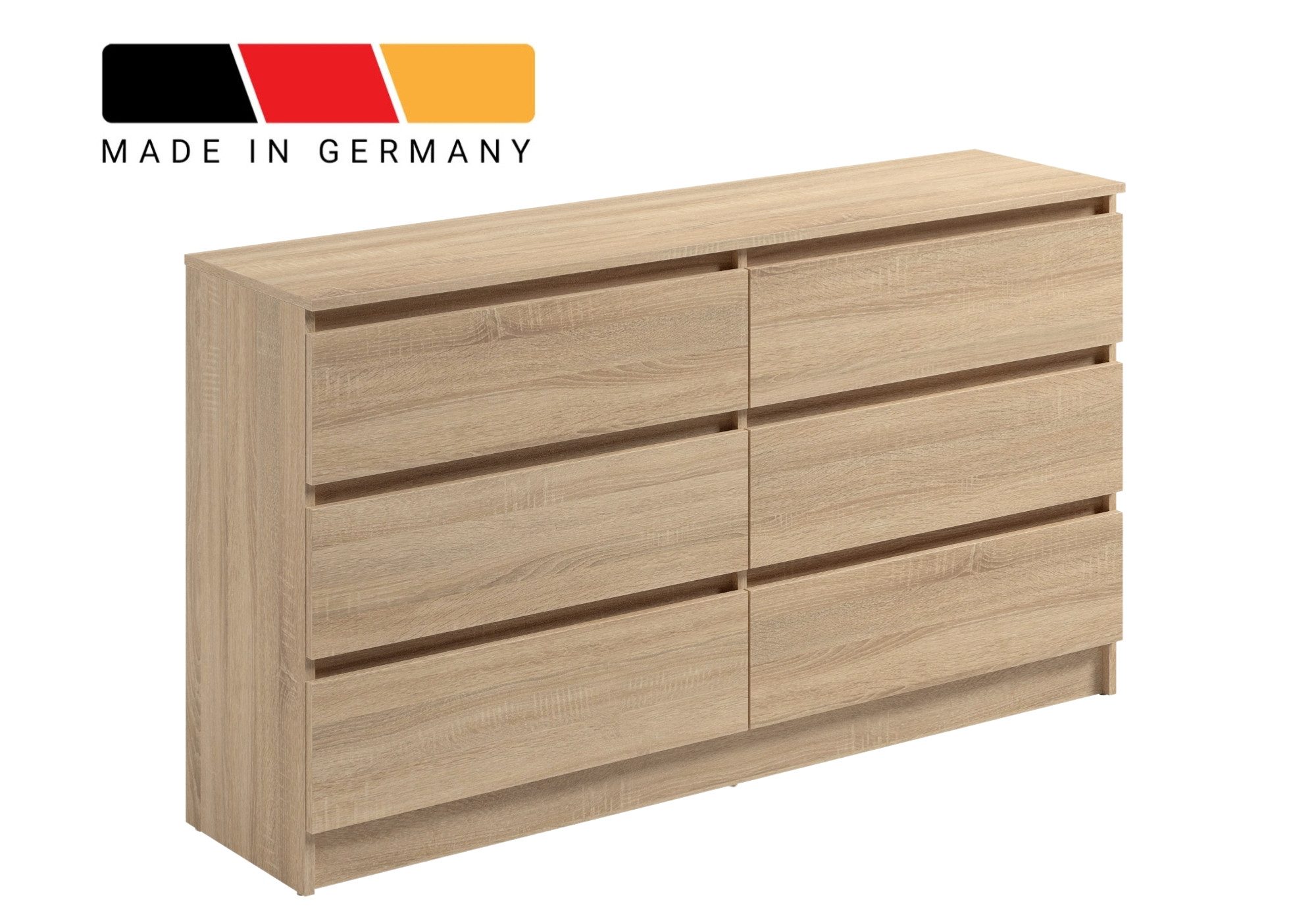 Home Collective Kommode mit 6 Schubladen 95, 120, 140, 160 cm breit Holz Schrank (Highboard Anrichte Schlafzimmer Wohnzimmer Flur Büro Organizer), Kommode 140 cm breit Kommode Sideboard, Sonoma