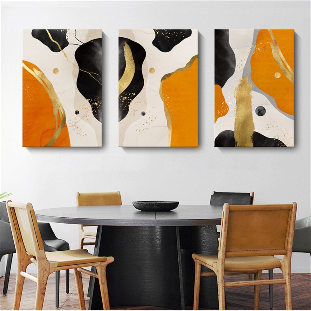 Malerei, Rouemi Kunstdruck Aufhängefertig dekorative (30×40cm), Leinwand, Linienmalerei abstrakte auf Orange Orange-A
