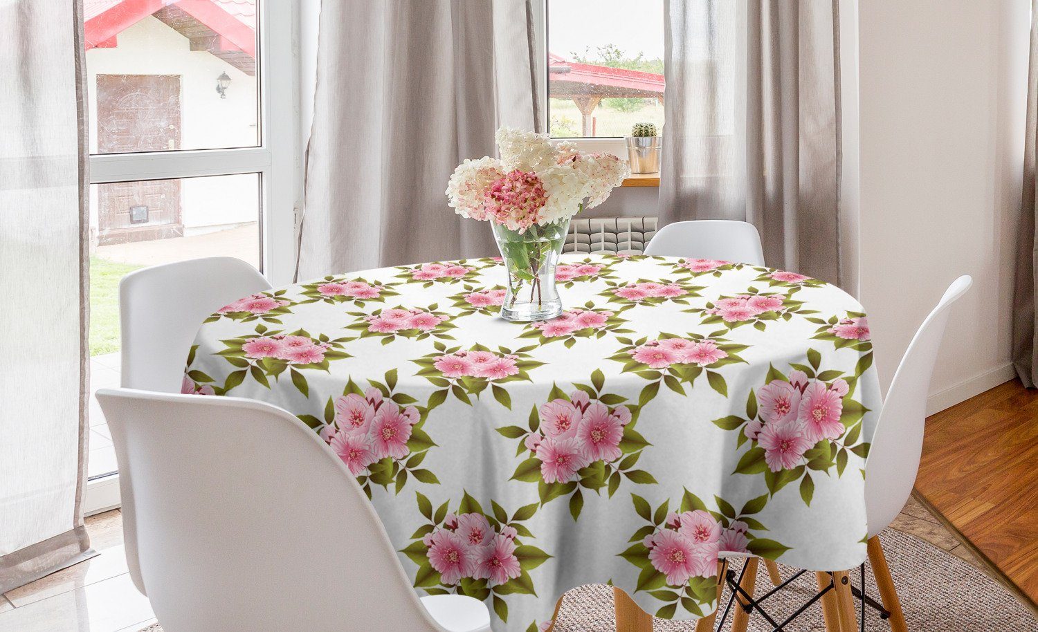 Abakuhaus Tischdecke Kreis Tischdecke Abdeckung für Esszimmer Küche Dekoration, japanisch Blühender Sakura Blumen