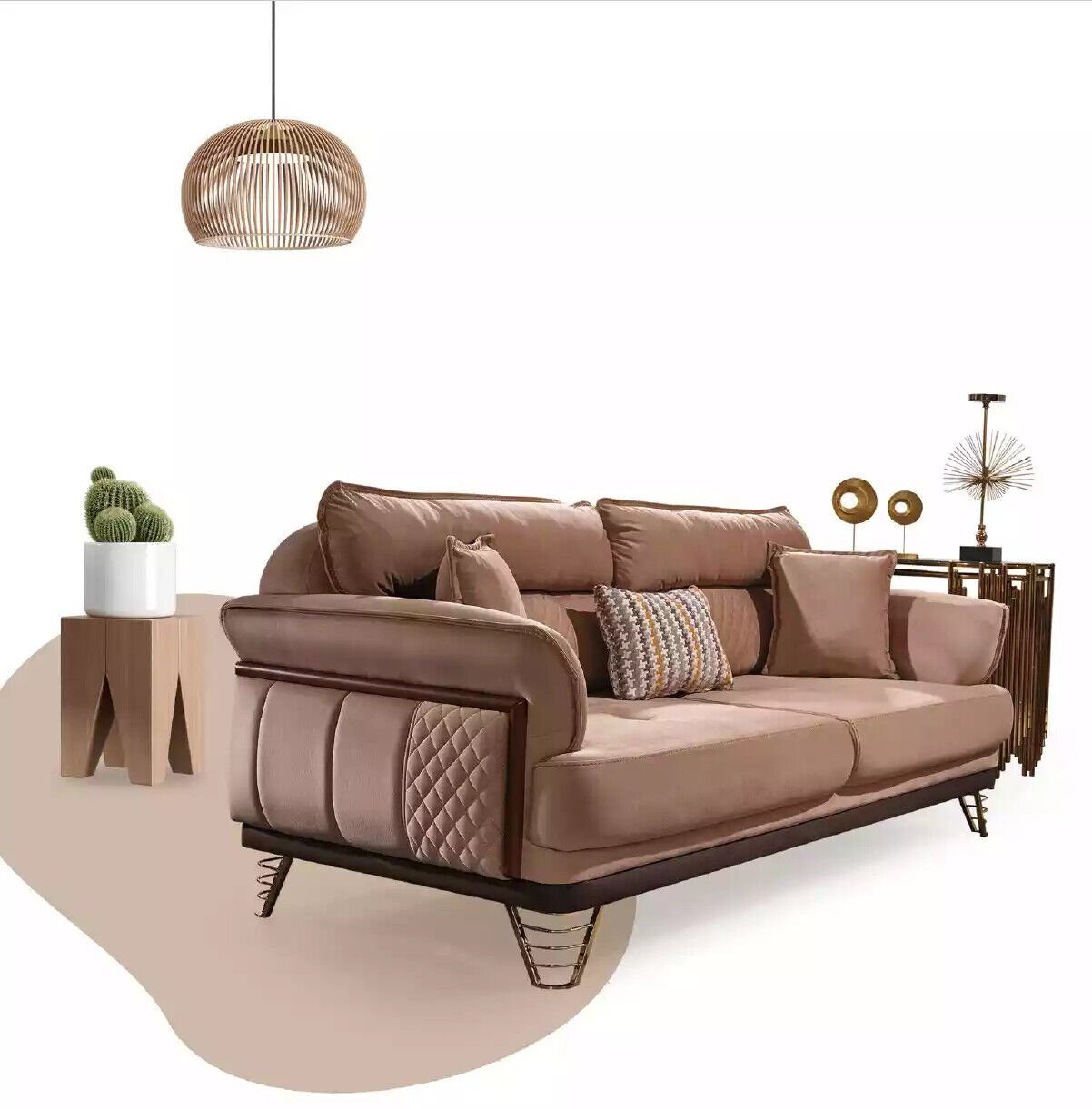 3+3+1 Wohnzimmer Luxus Made (2-St., Couchgarnitur 3-Sitzer), Sofa JVmoebel Braune in Sitzer Sessel, Möbel, Europa Wohnzimmer-Set