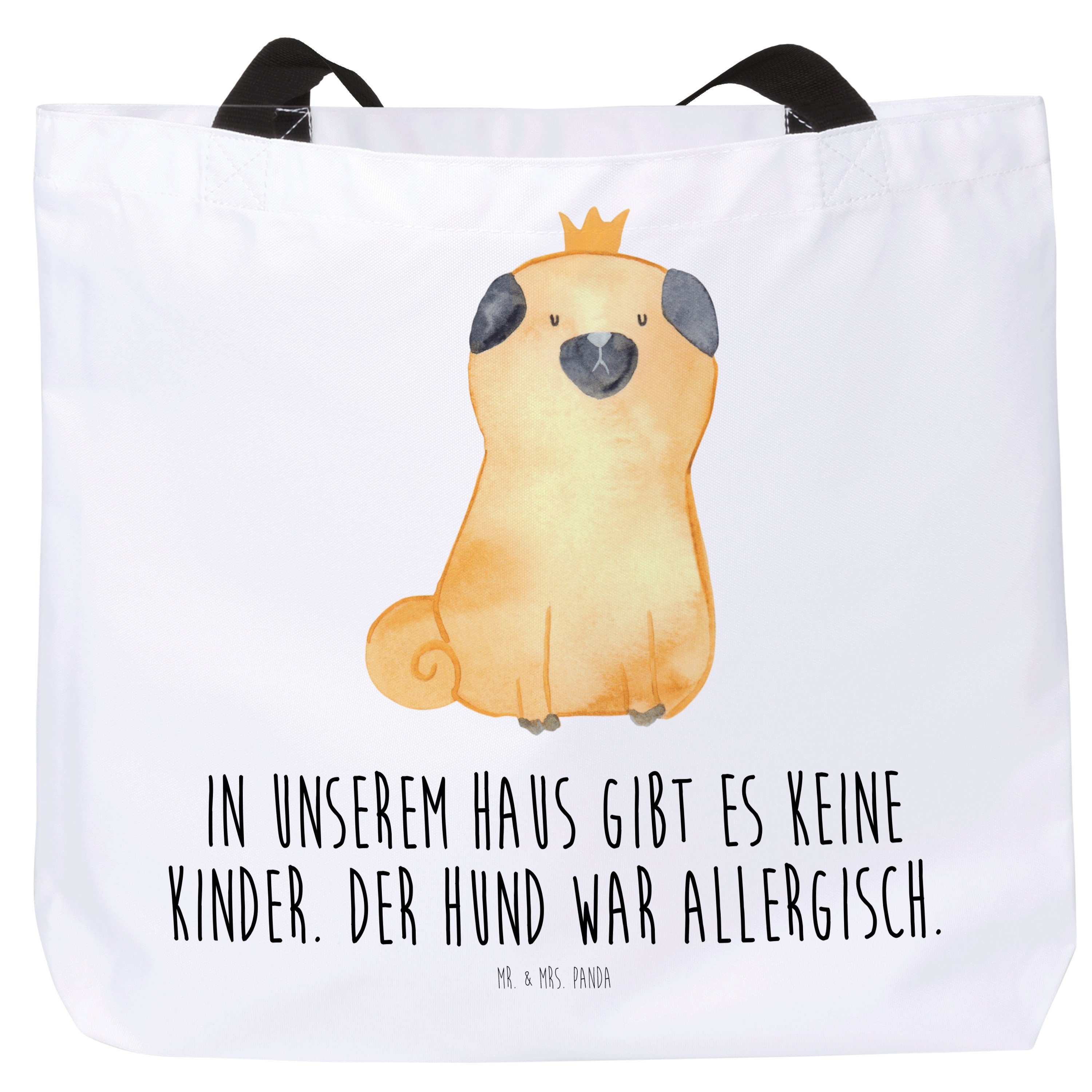 Mrs. - Shopper Weiß Tragebeutel, Panda Krone Hund, & (1-tlg) Mr. Freizeittasche, Geschenk, Hund Mops -