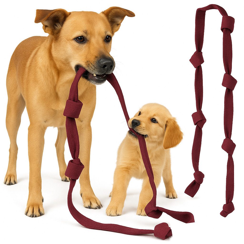 BAY-Sports Zerrspielzeug ZerrX Hundespielzeug Gurt Seil Knoten Tau Hunde zum Zerren und Ziehen, (Überlänge mit vielen Knoten), Zerren Ziehen Kraft messen Kraftspiele Für kleine mittlere groß Hunde