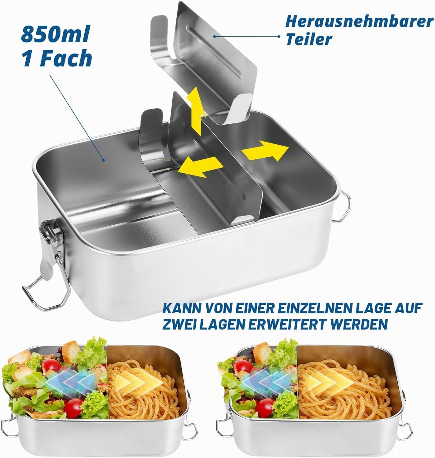 FELIXLEO Lunchbox Edelstahl Brotdose 1200ml mit Trennwand Auslaufsicher, (1-tlg)
