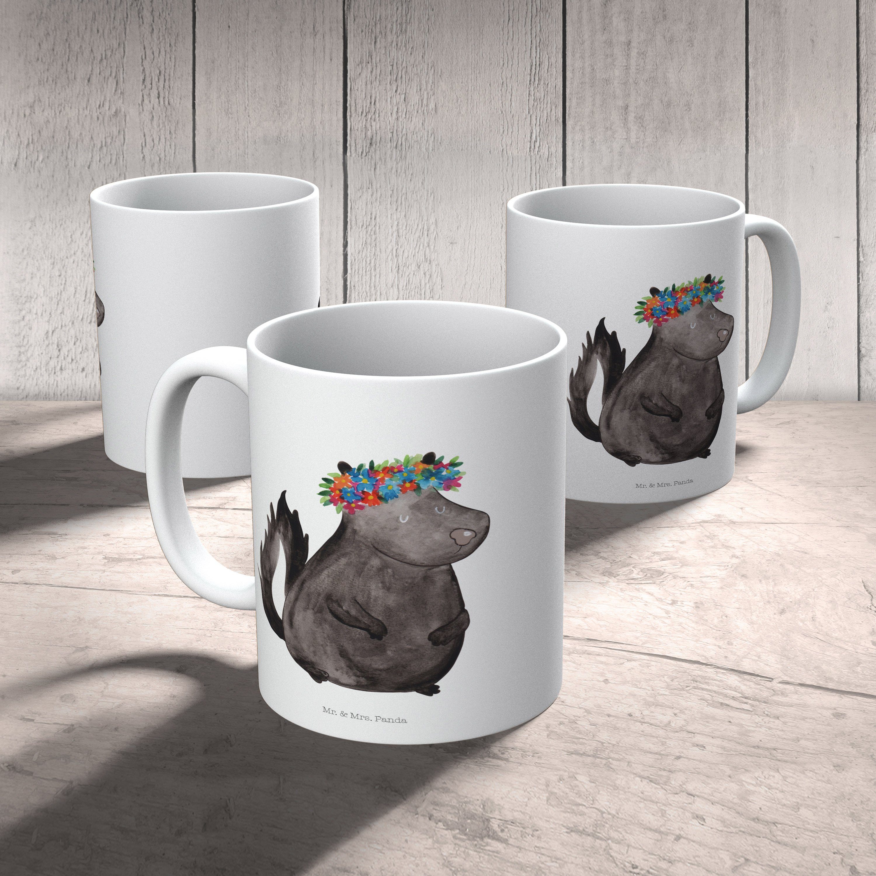 Mr. & Mrs. Panda Kaffeet, Geschenk, Kunststoff Kunststoff Stinktier - Kinderbecher - Blumenmaedchen Tasse, Weiß