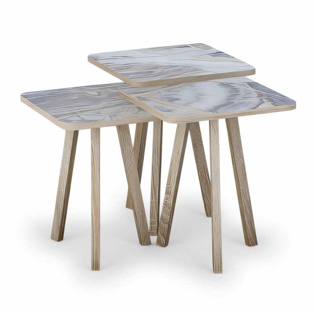 Xlmoebel Satztisch Graues Holz-Couchtisch-Set mit modernem Design und klaren Linien (Set, 3-tlg. Couchtisch-Set, grau), Made in Europa