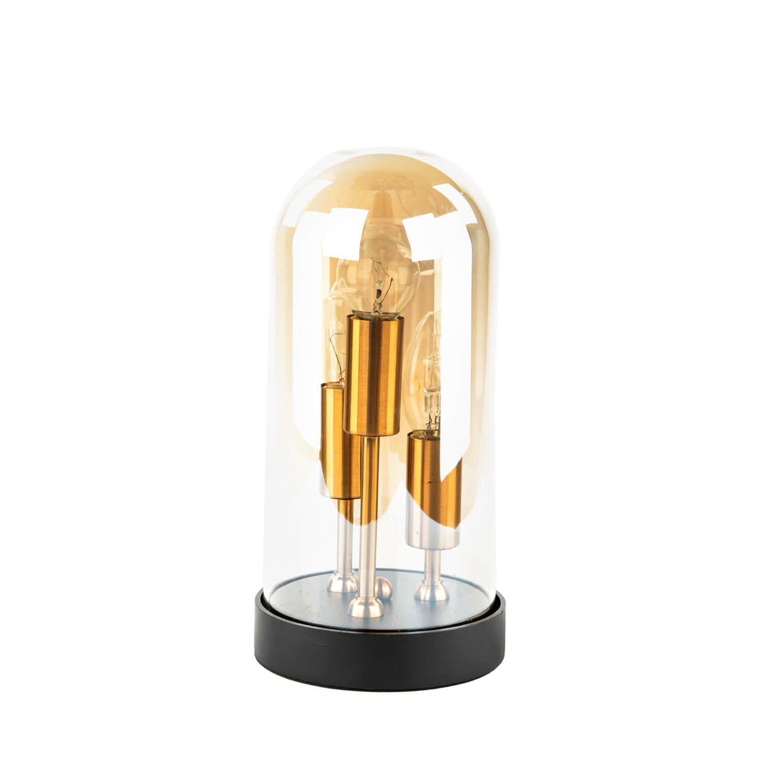 ALAIN, Glas Kupfer Tischlampe ohne Leuchtmittel, Licht-Erlebnisse Kuppel Nachttischlampe in Schwarz Schirm