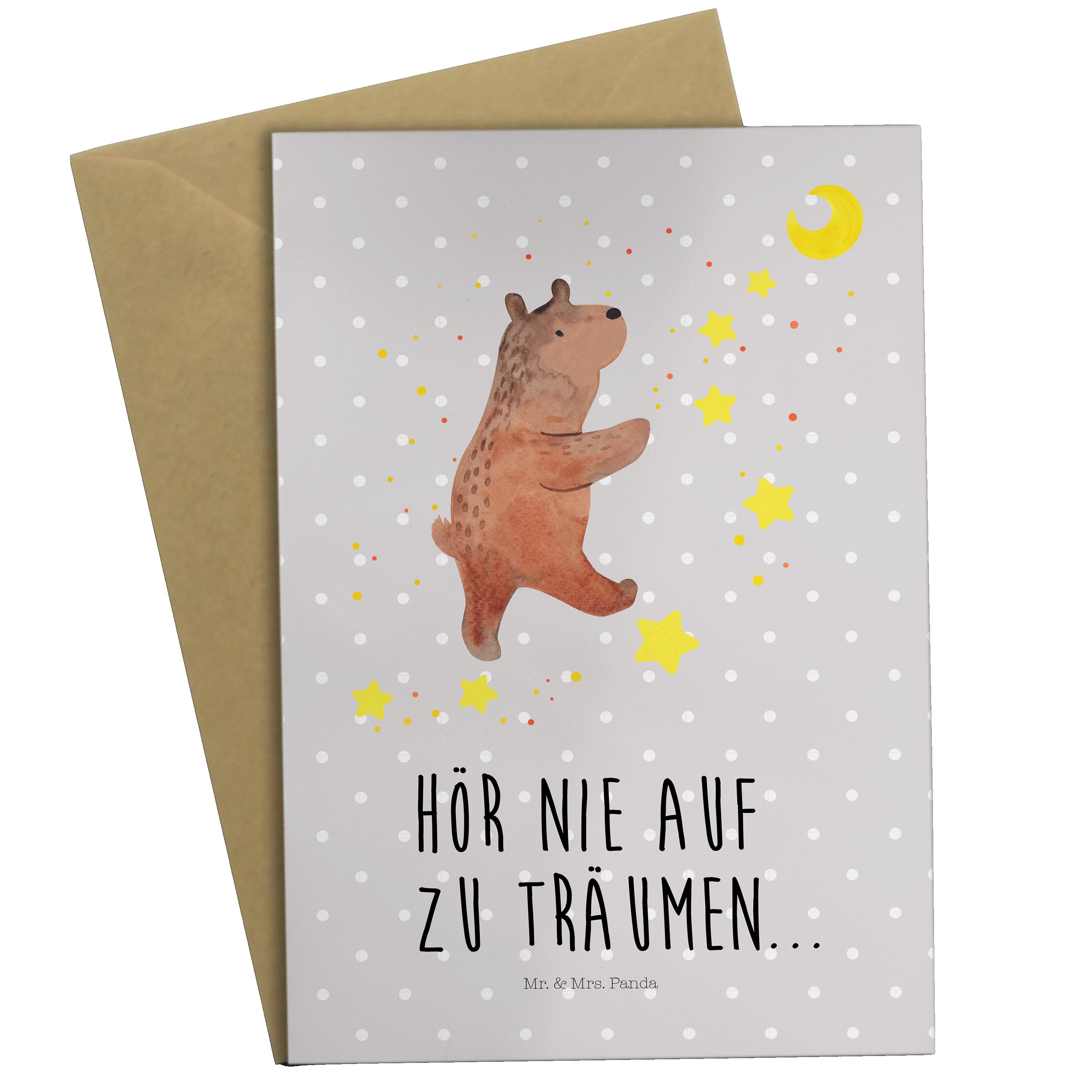 Mr. & Mrs. Panda Grußkarte Bär Träume - Grau Pastell - Geschenk, Glückwunschkarte, Träumen, Tra