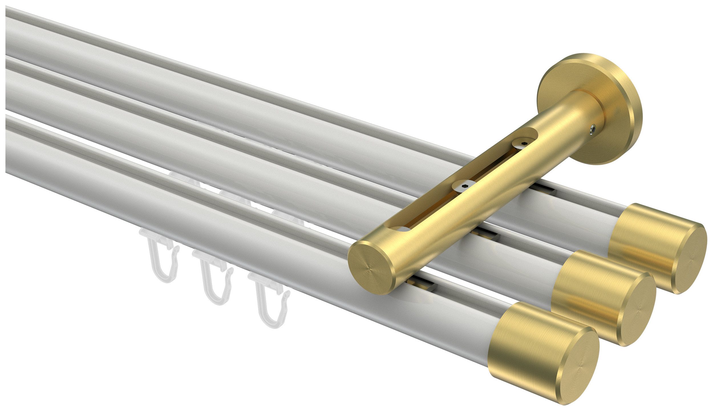 INTERDECO Innenlaufschiene Siteno Santo, Ø 20 mm, 3-läufig, Fixmaß, kürzbar, Wandmontage, Aluminium, Weiß / Messing-Optik / Bicolor