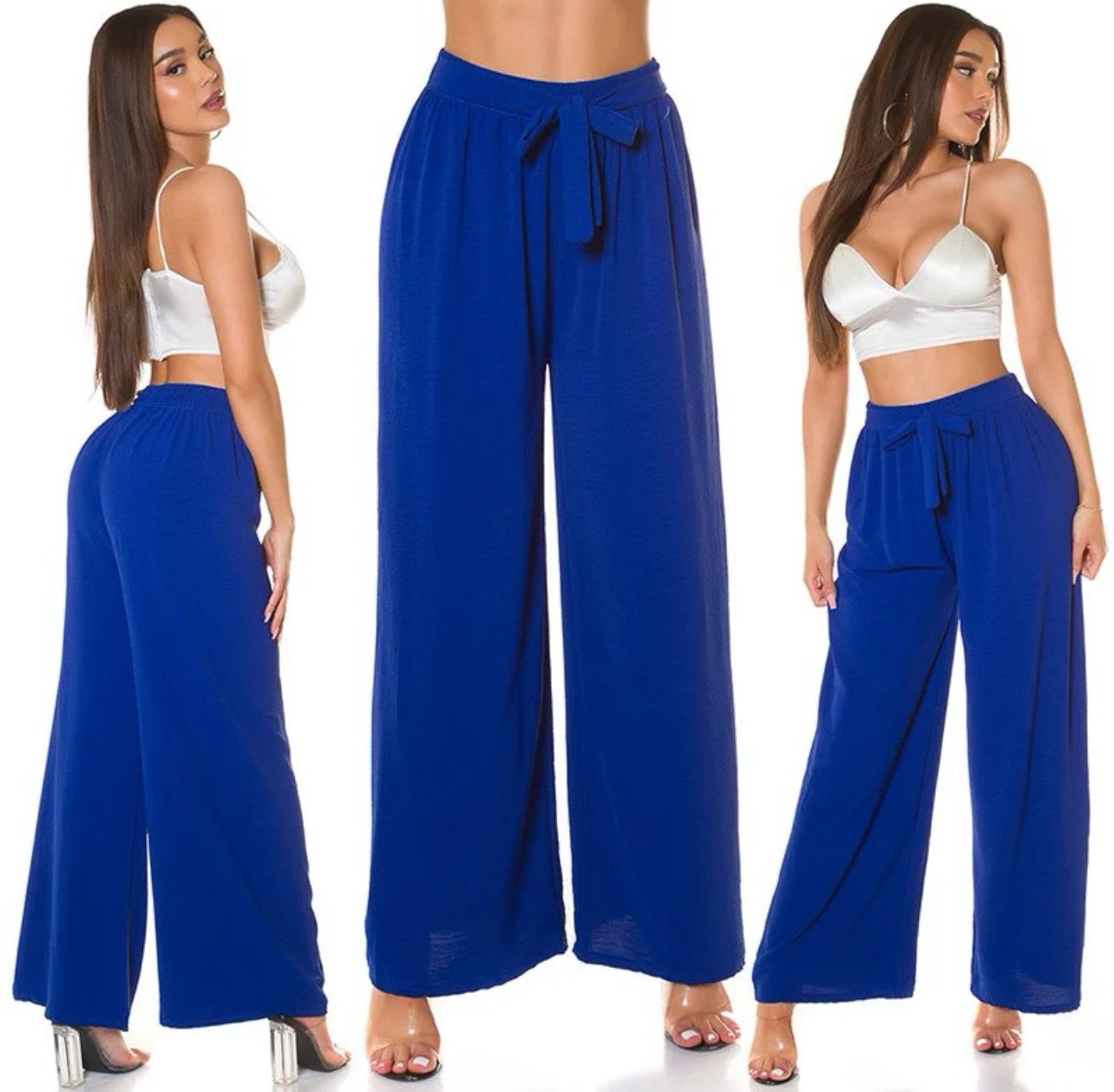 Koucla Palazzohose Schicke Damen Sommerhose mit weitem Bein und Bindegürtel, Locker Hose High Waist