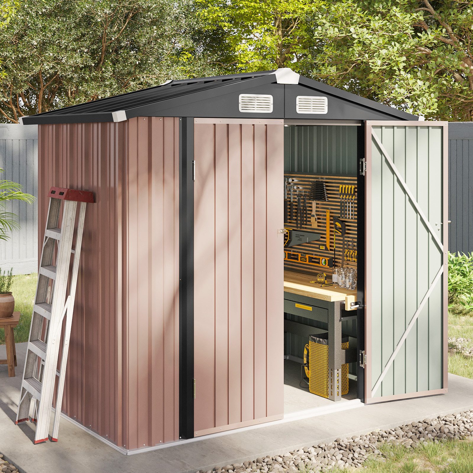 AOXUN Gerätehaus für Garten & Rad, 2,52 m² mit abschließbarer Tür und Schrägdach, BxT: 200x126 cm, (1 St), 200x126x188cm, für Pool und Terrasse