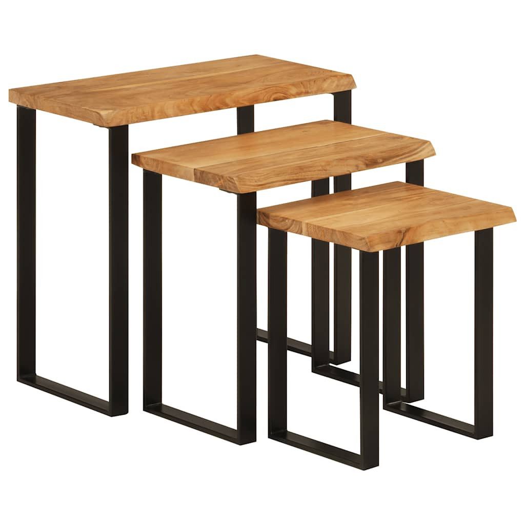 vidaXL Beistelltisch Satztische mit Baumkante 3 Stk. Massivholz (1-St)