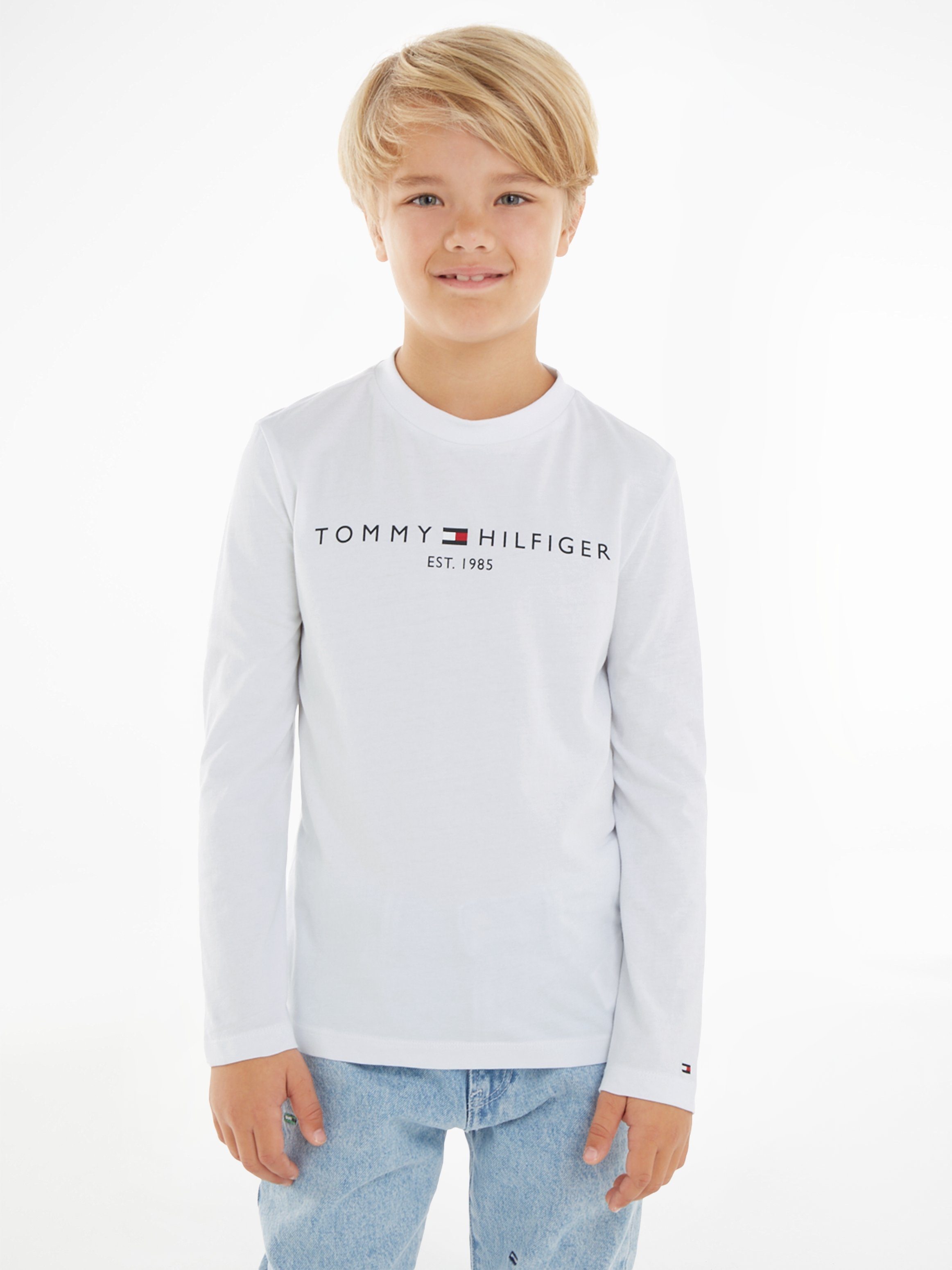 Tommy Hilfiger Langarmshirt ESSENTIAL TEE L/S für Jungen und Mädchen weiß | Rundhalsshirts