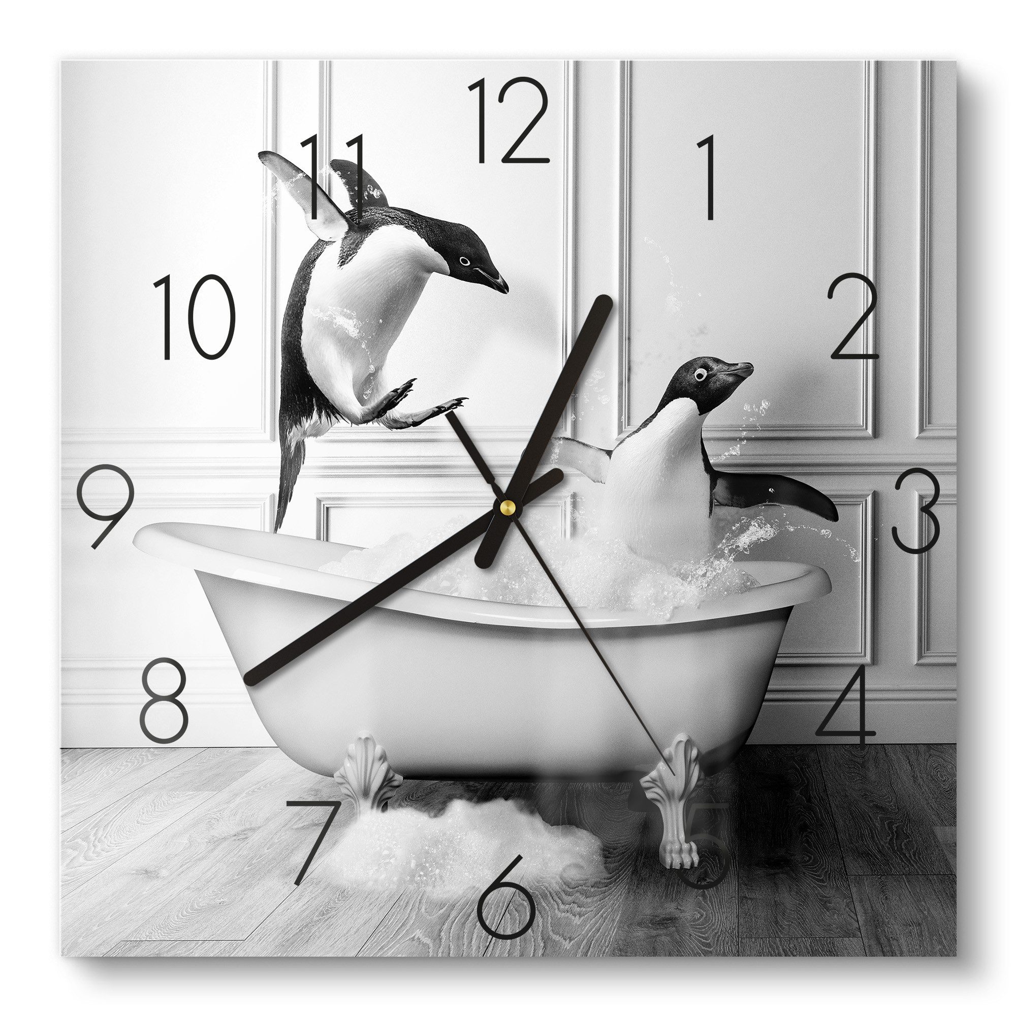 DEQOART Wanduhr 'Pinguin-Plantschen' (Glas Glasuhr modern Wand Uhr Design K günstig online kaufen