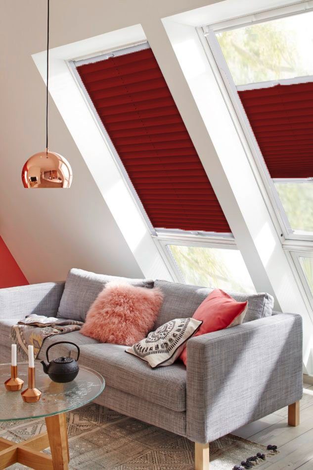 Dachfensterplissee Classic Style Crepe, sunlines, Lichtschutz, verspannt, verschraubt, mit Führungsschienen rot