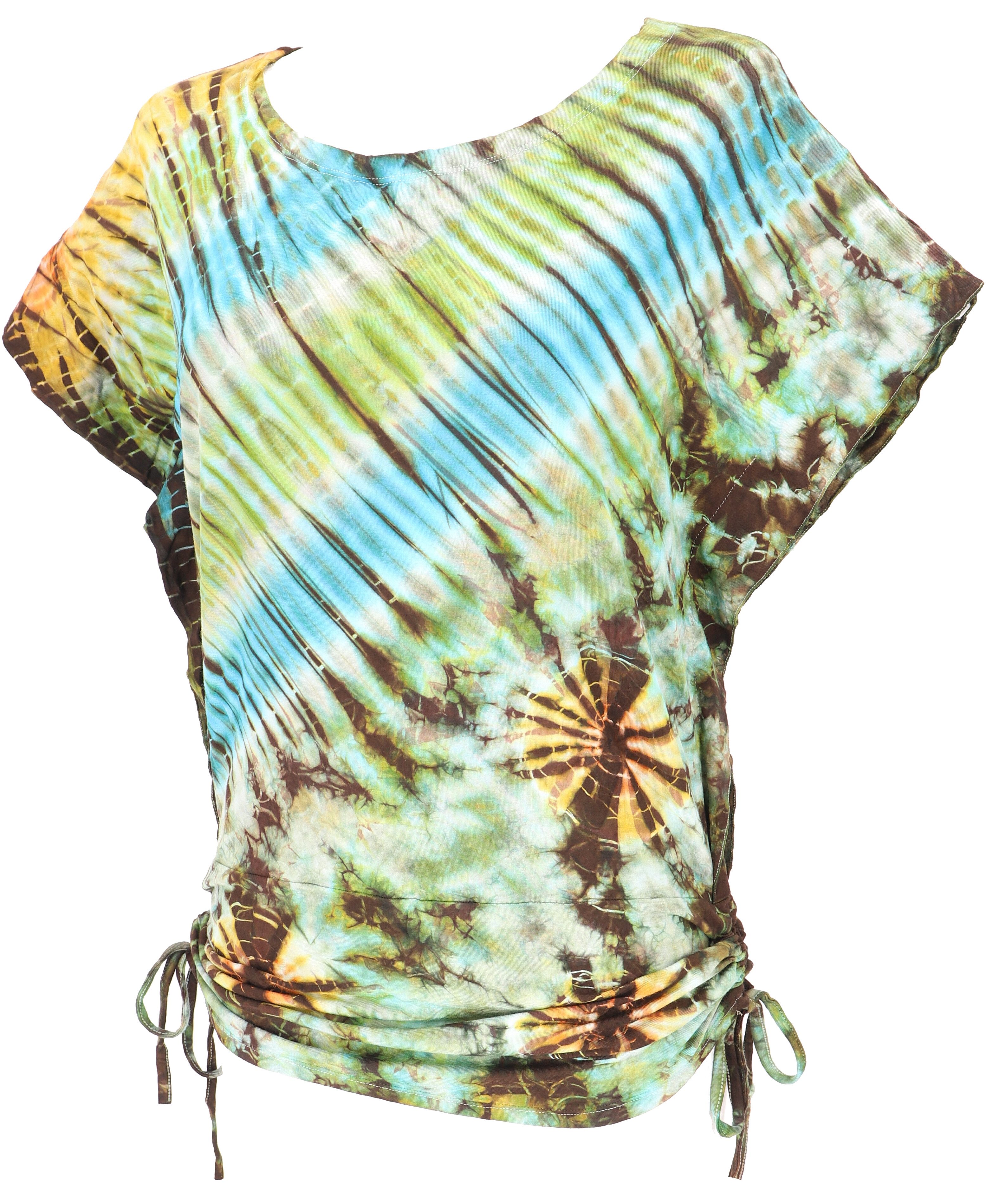 Guru-Shop T-Shirt Batikshirt mit Fledermausärmeln, lockeres.. Festival, Ethno Style, Hippie, alternative Bekleidung